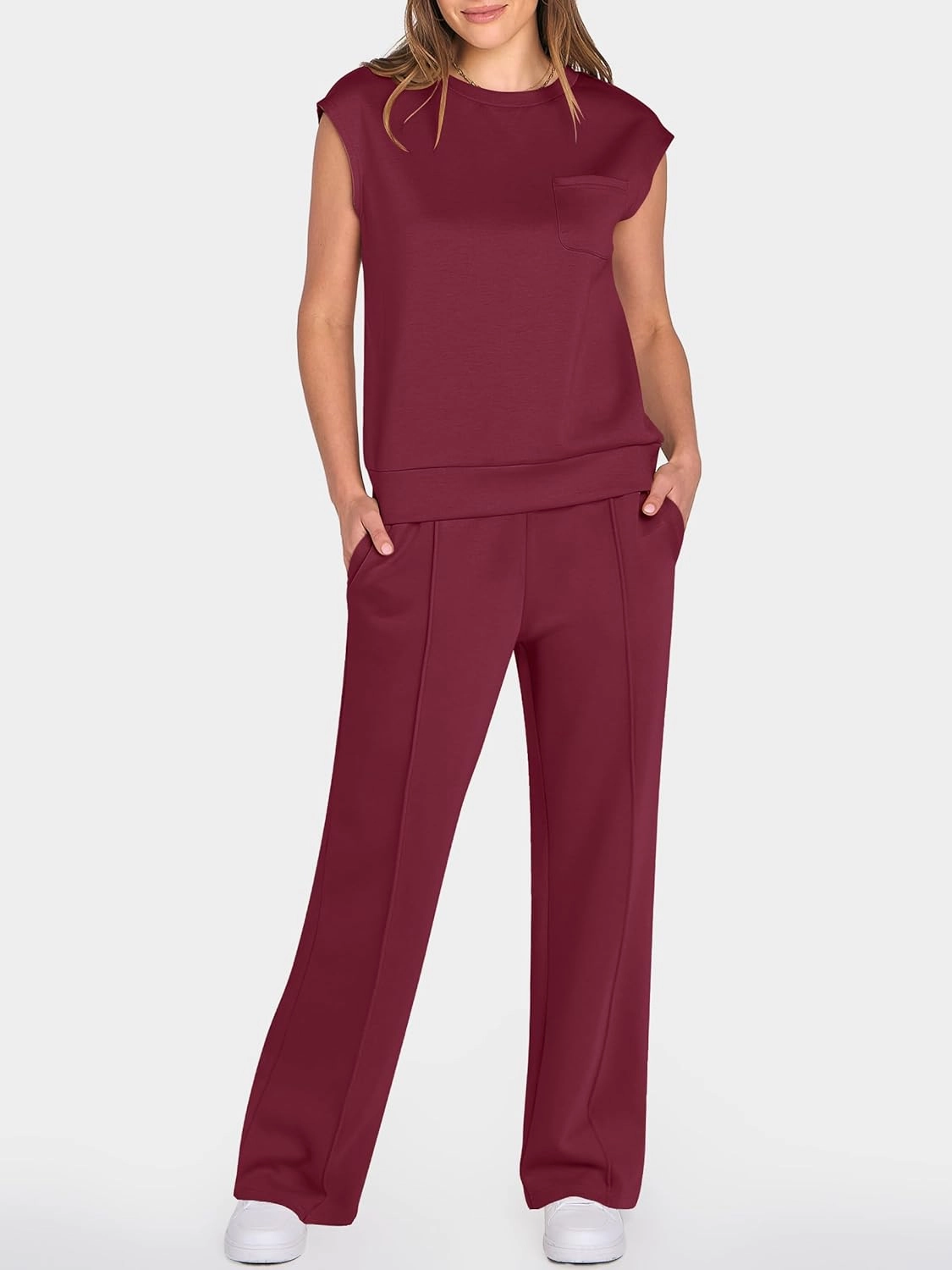 ANRABESS Two Piece Sets for Women Summer Sleeveless Sweatsuits Wide Leg Casual Lounge Set Matching Vacation Travel Outfits