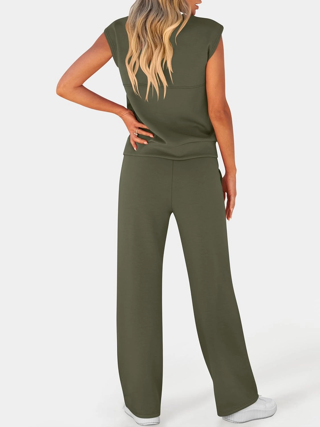 ANRABESS Two Piece Sets for Women Summer Sleeveless Sweatsuits Wide Leg Casual Lounge Set Matching Vacation Travel Outfits