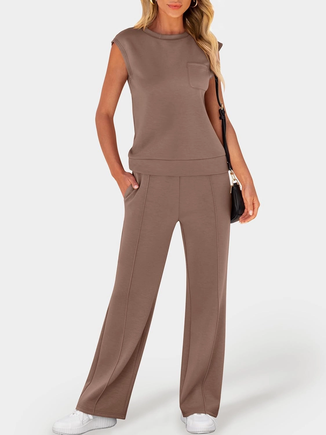 ANRABESS Two Piece Sets for Women Summer Sleeveless Sweatsuits Wide Leg Casual Lounge Set Matching Vacation Travel Outfits