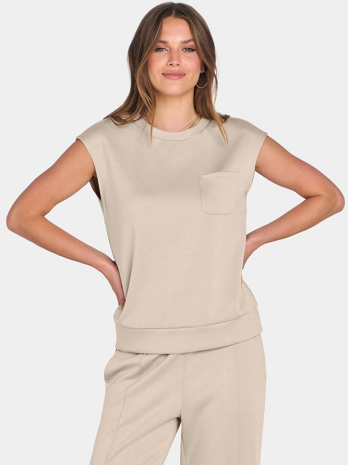 ANRABESS Two Piece Sets for Women Summer Sleeveless Sweatsuits Wide Leg Casual Lounge Set Matching Vacation Travel Outfits