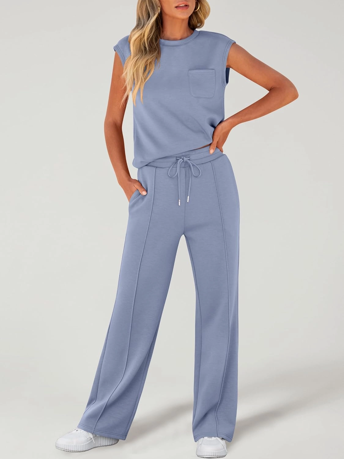 ANRABESS Two Piece Sets for Women Summer Sleeveless Sweatsuits Wide Leg Casual Lounge Set Matching Vacation Travel Outfits