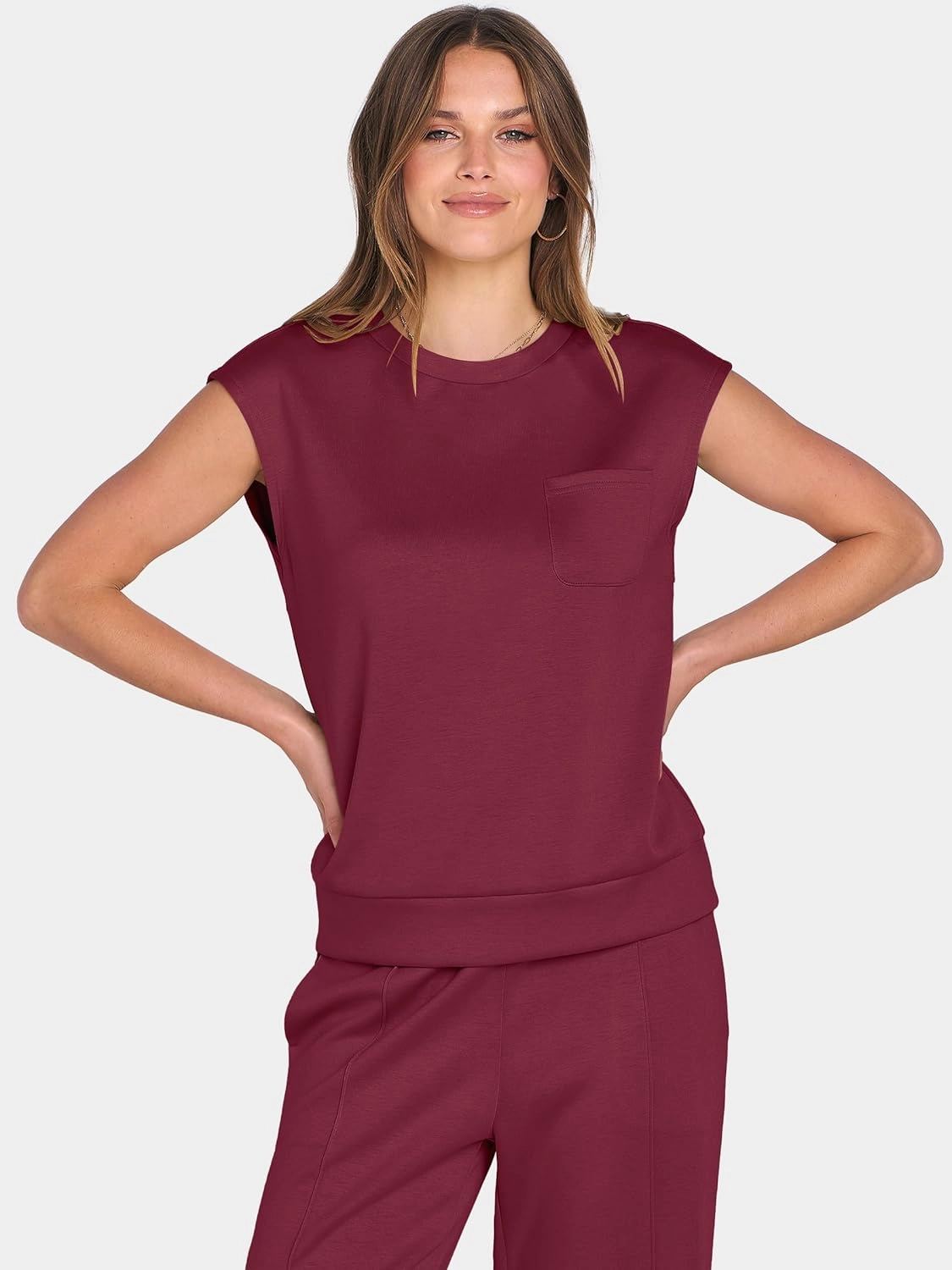 ANRABESS Two Piece Sets for Women Summer Sleeveless Sweatsuits Wide Leg Casual Lounge Set Matching Vacation Travel Outfits