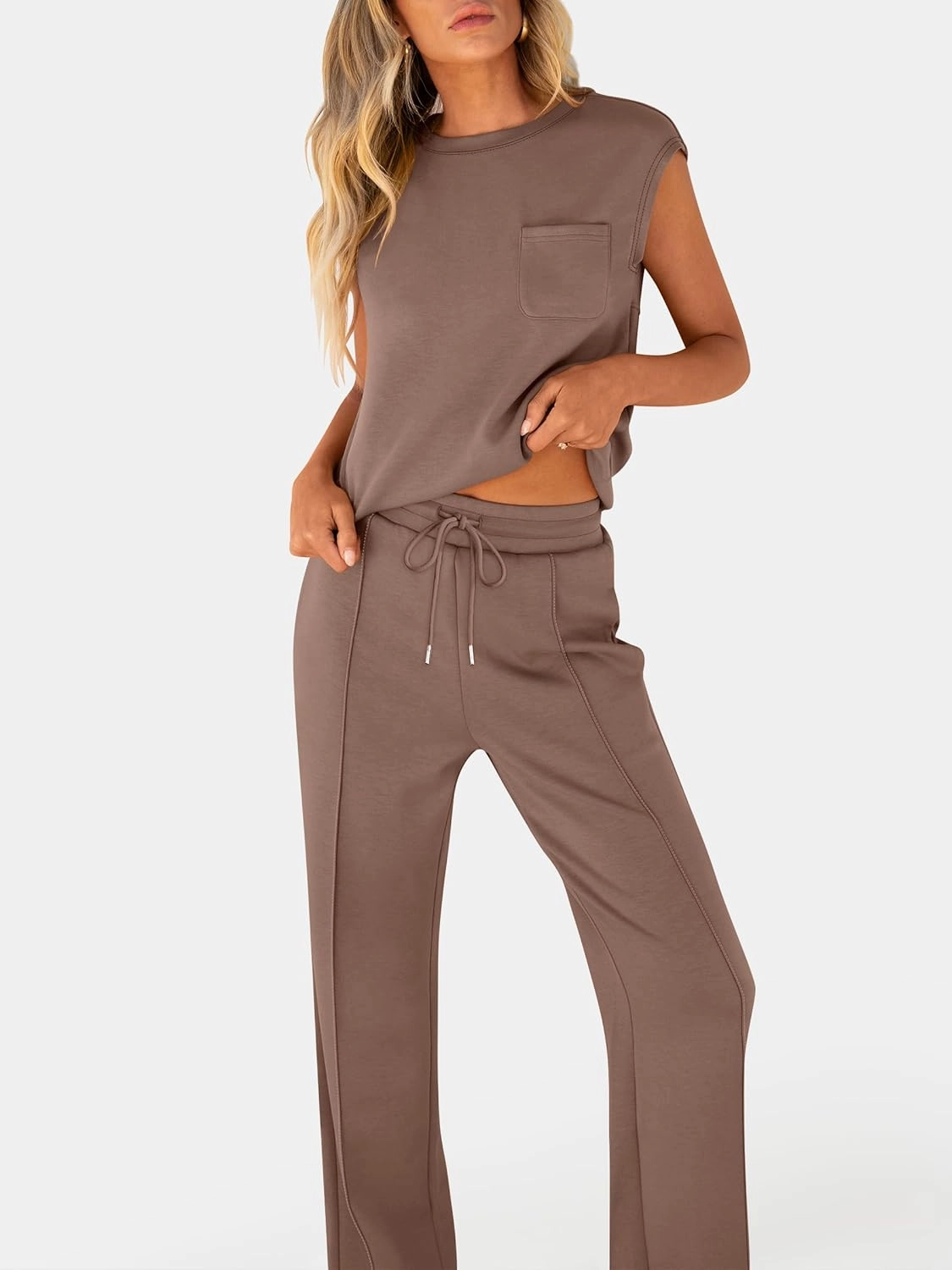 ANRABESS Two Piece Sets for Women Summer Sleeveless Sweatsuits Wide Leg Casual Lounge Set Matching Vacation Travel Outfits