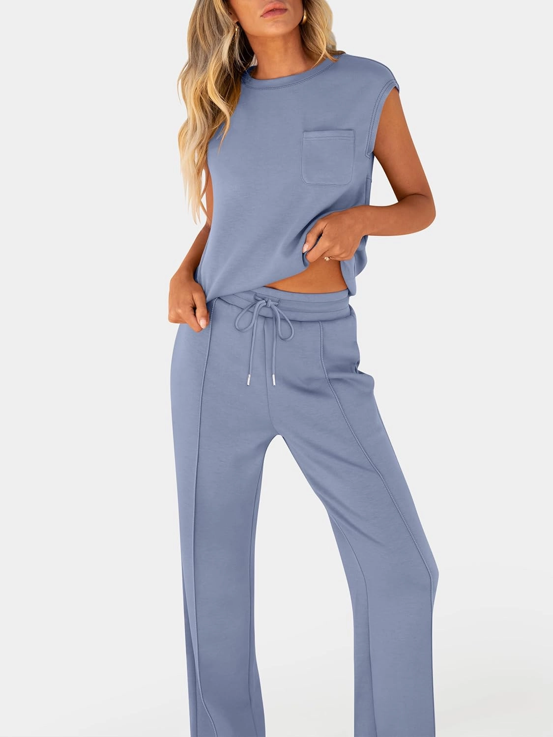 ANRABESS Two Piece Sets for Women Summer Sleeveless Sweatsuits Wide Leg Casual Lounge Set Matching Vacation Travel Outfits