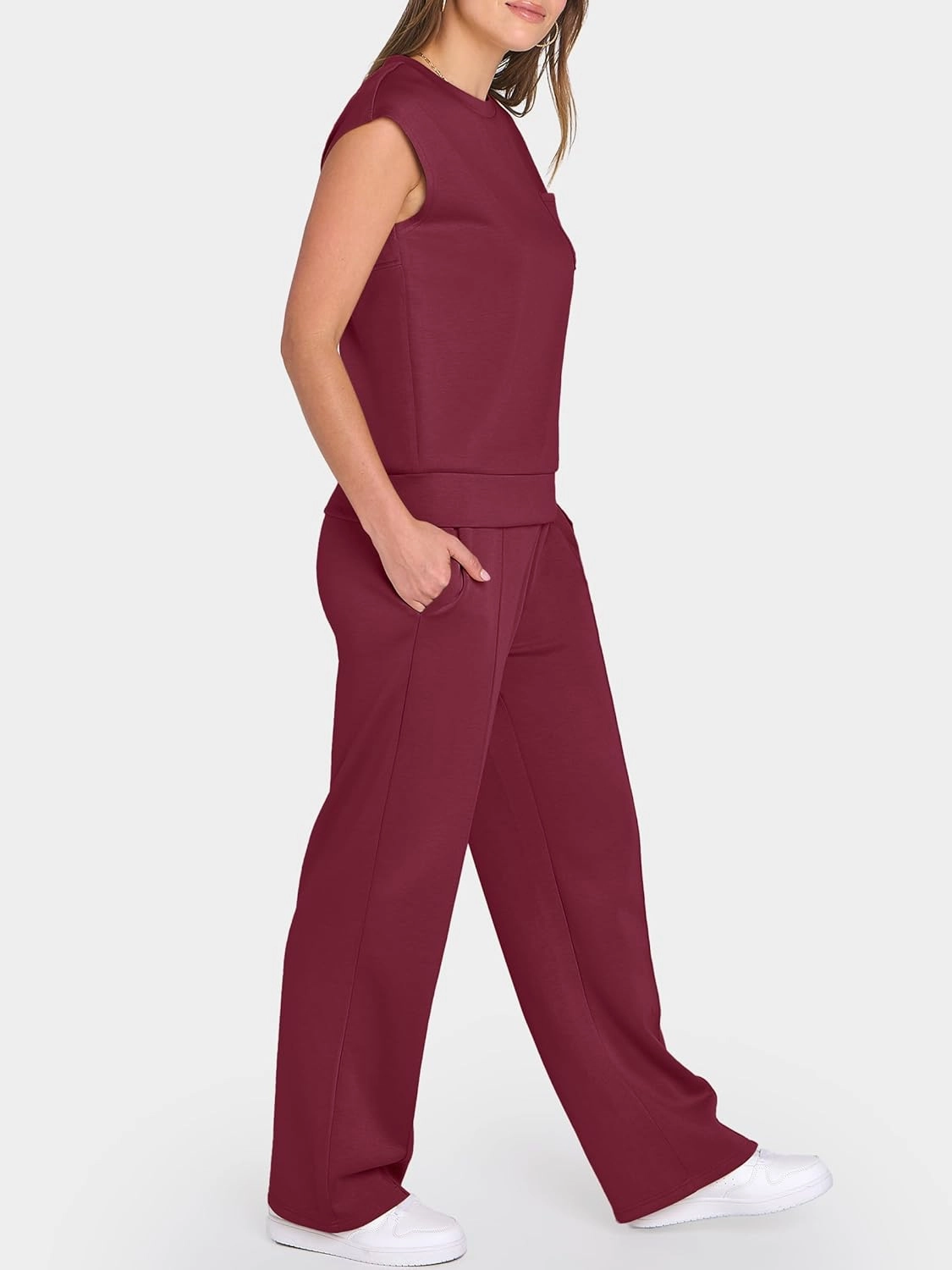 ANRABESS Two Piece Sets for Women Summer Sleeveless Sweatsuits Wide Leg Casual Lounge Set Matching Vacation Travel Outfits
