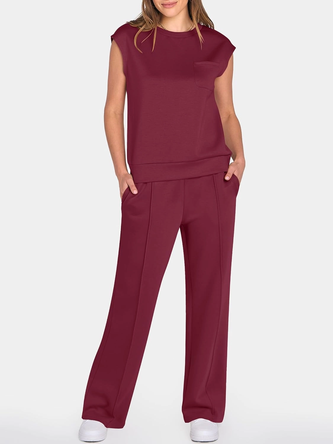 ANRABESS Two Piece Sets for Women Summer Sleeveless Sweatsuits Wide Leg Casual Lounge Set Matching Vacation Travel Outfits