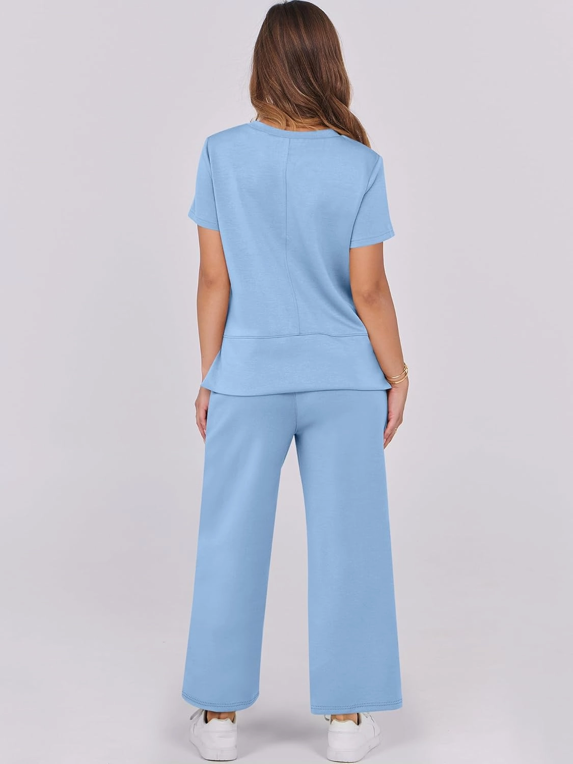 ANRABESS Women 2 Piece Lounge Sets Summer Travel Sweat Outfits Short Sleeve Wide Leg Casual Matching Tracksuits Clothes