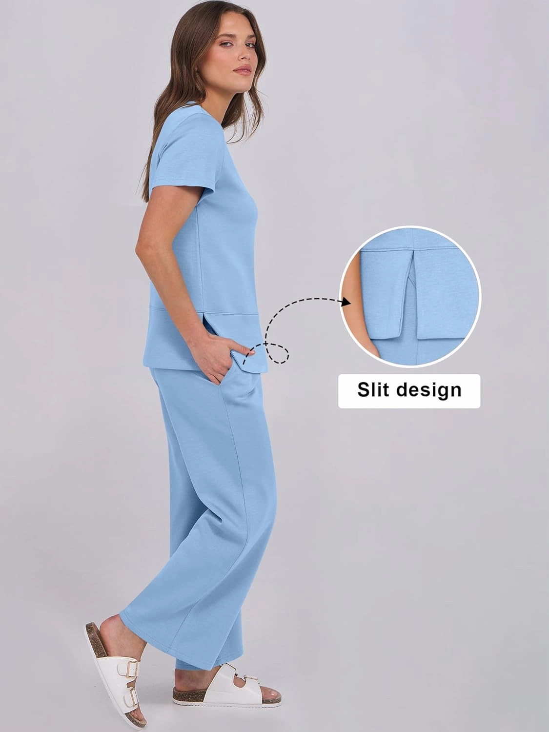 ANRABESS Women 2 Piece Lounge Sets Summer Travel Sweat Outfits Short Sleeve Wide Leg Casual Matching Tracksuits Clothes