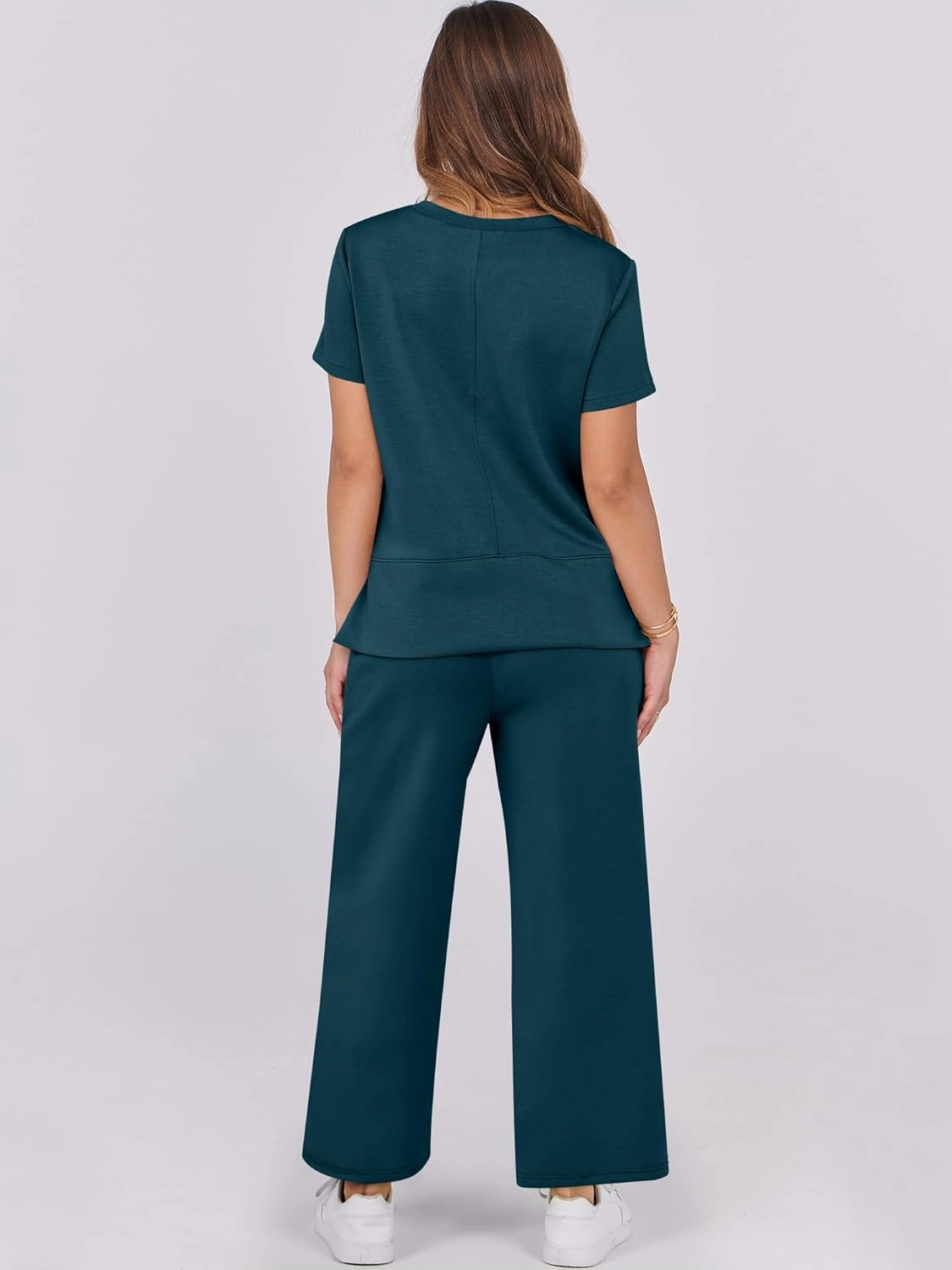 ANRABESS Women 2 Piece Lounge Sets Summer Travel Sweat Outfits Short Sleeve Wide Leg Casual Matching Tracksuits Clothes
