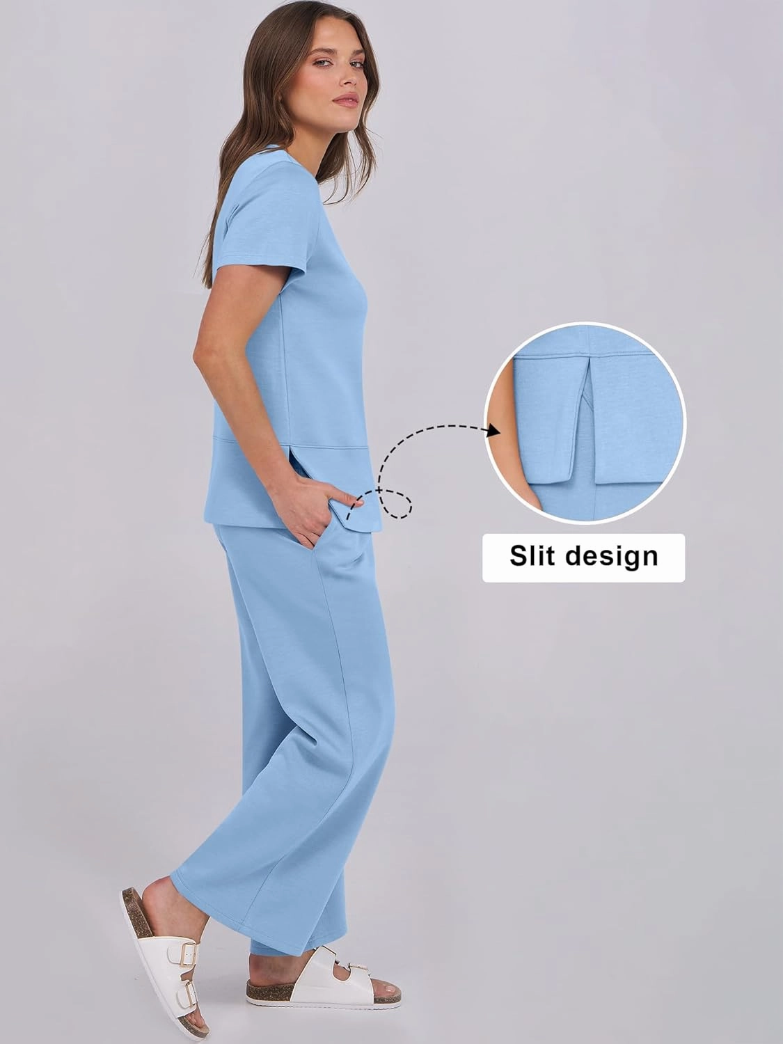ANRABESS Women 2 Piece Lounge Sets Summer Travel Sweat Outfits Short Sleeve Wide Leg Casual Matching Tracksuits Clothes