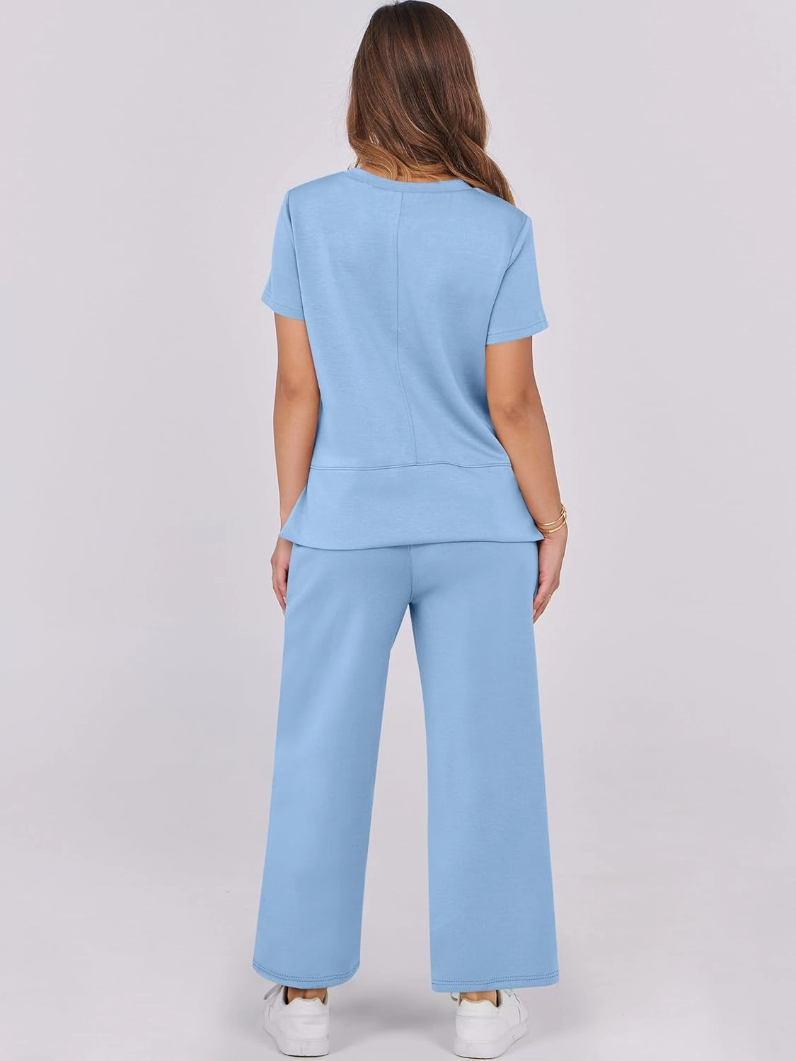 ANRABESS Women 2 Piece Lounge Sets Summer Travel Sweat Outfits Short Sleeve Wide Leg Casual Matching Tracksuits Clothes