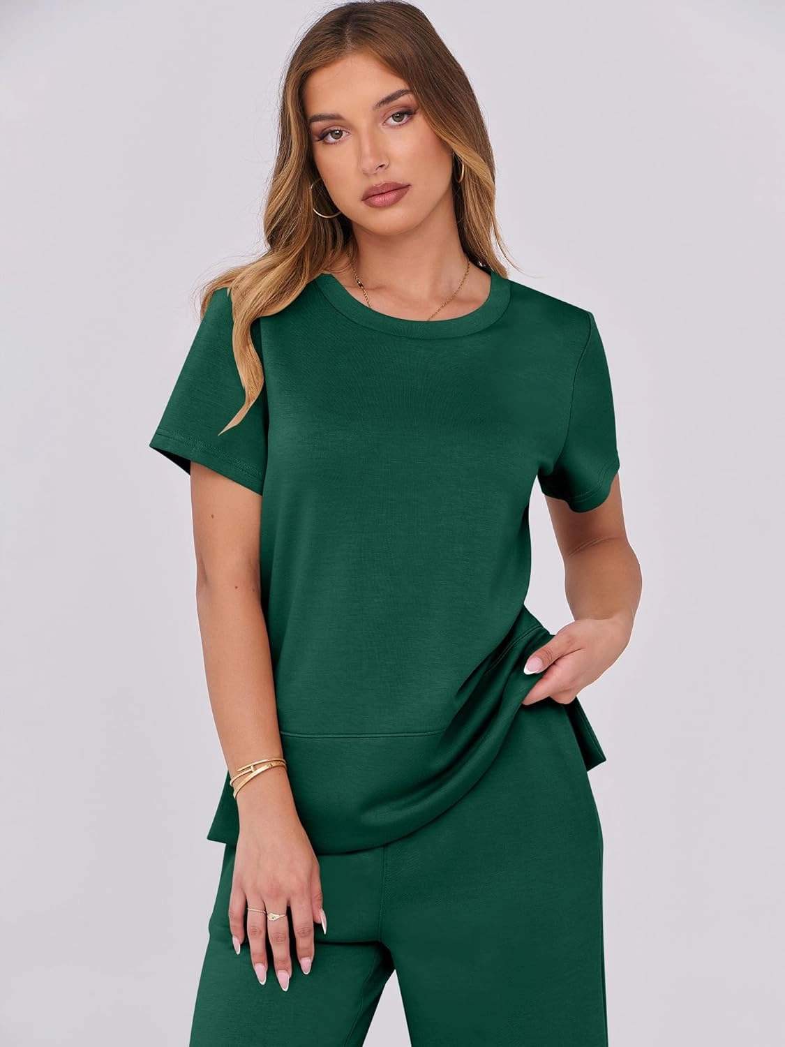 ANRABESS Women 2 Piece Lounge Sets Summer Travel Sweat Outfits Short Sleeve Wide Leg Casual Matching Tracksuits Clothes