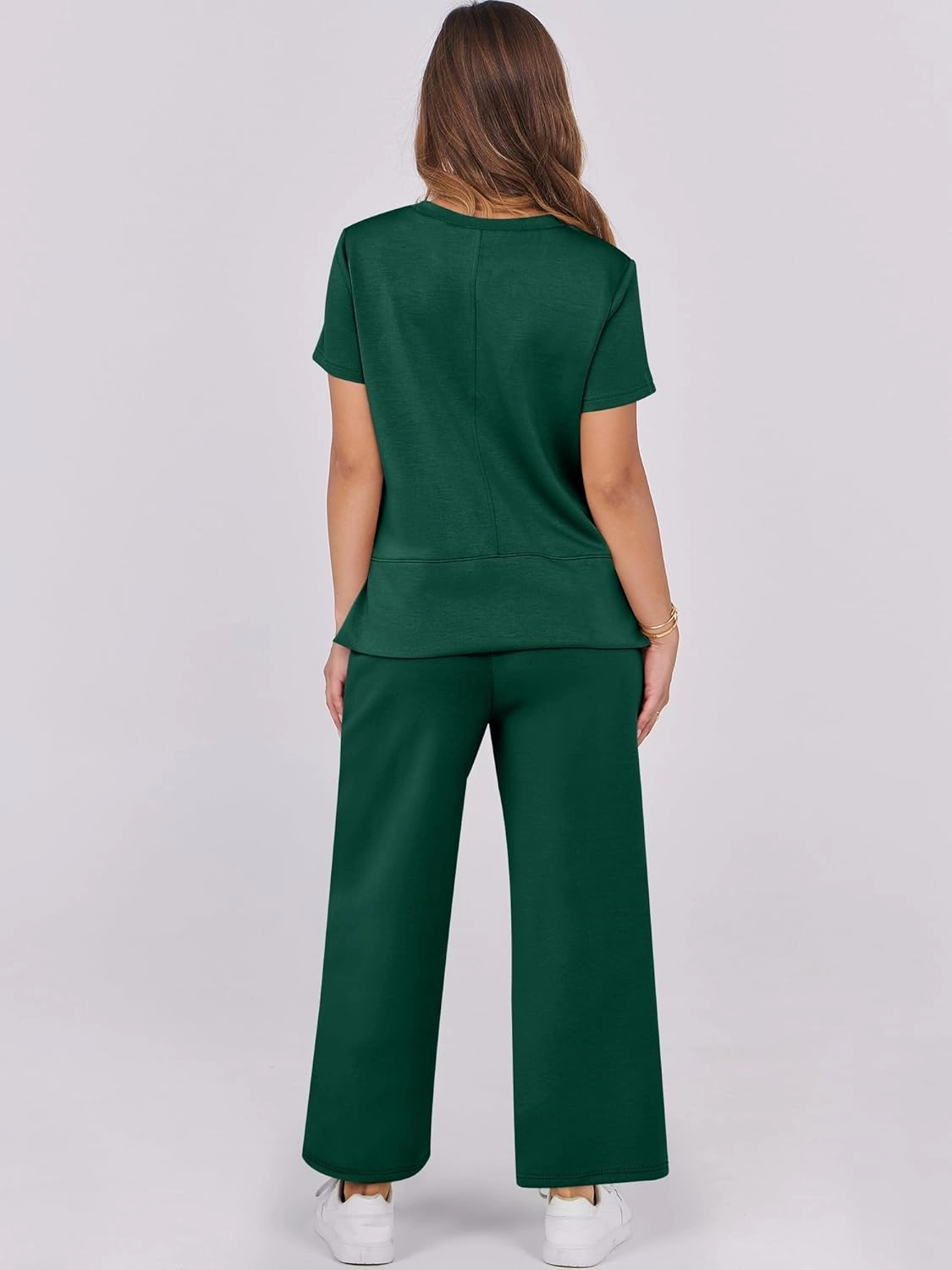 ANRABESS Women 2 Piece Lounge Sets Summer Travel Sweat Outfits Short Sleeve Wide Leg Casual Matching Tracksuits Clothes
