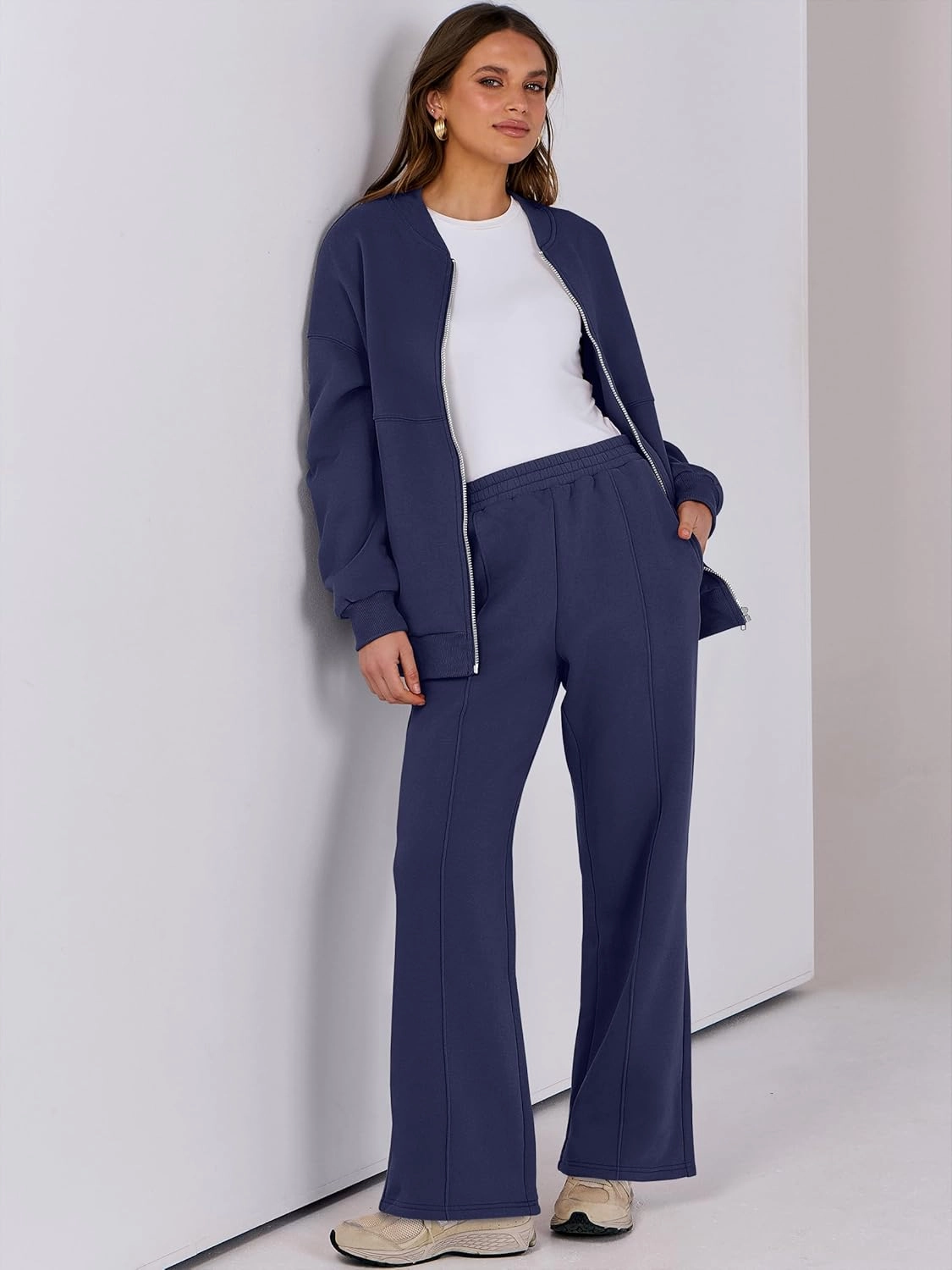 ANRABESS Women 2 Piece Outfits Lounge Set Oversized Zip Up Sweatshirt Jacket Sweatpant Matching Sweat Sets Winter Sweatsuits