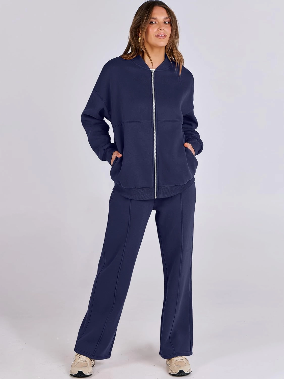 ANRABESS Women 2 Piece Outfits Lounge Set Oversized Zip Up Sweatshirt Jacket Sweatpant Matching Sweat Sets Winter Sweatsuits