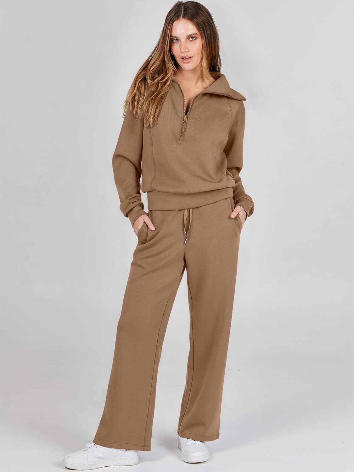 ANRABESS Women 2 Piece Outfits Sweatsuit Oversized Sweatshirt Sweatpants Tracksuit Sweat Lounge Matching Set 2025 Fall Trendy