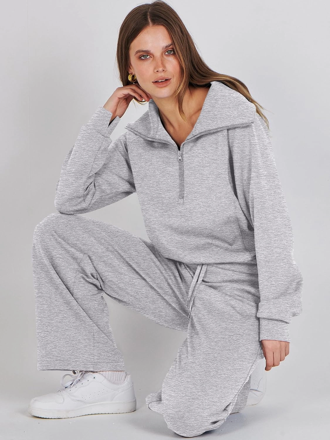 ANRABESS Women 2 Piece Outfits Sweatsuit Oversized Sweatshirt Sweatpants Tracksuit Sweat Lounge Matching Set 2025 Fall Trendy