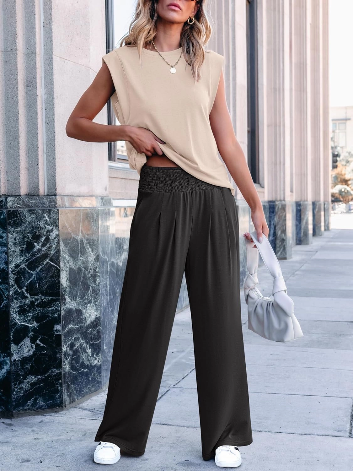 ANRABESS Women 2 Piece Outfits Tank Top & Palazzo Pants 2025 Summer Lounge Matching Sets Travel Vacation Beach Clothing