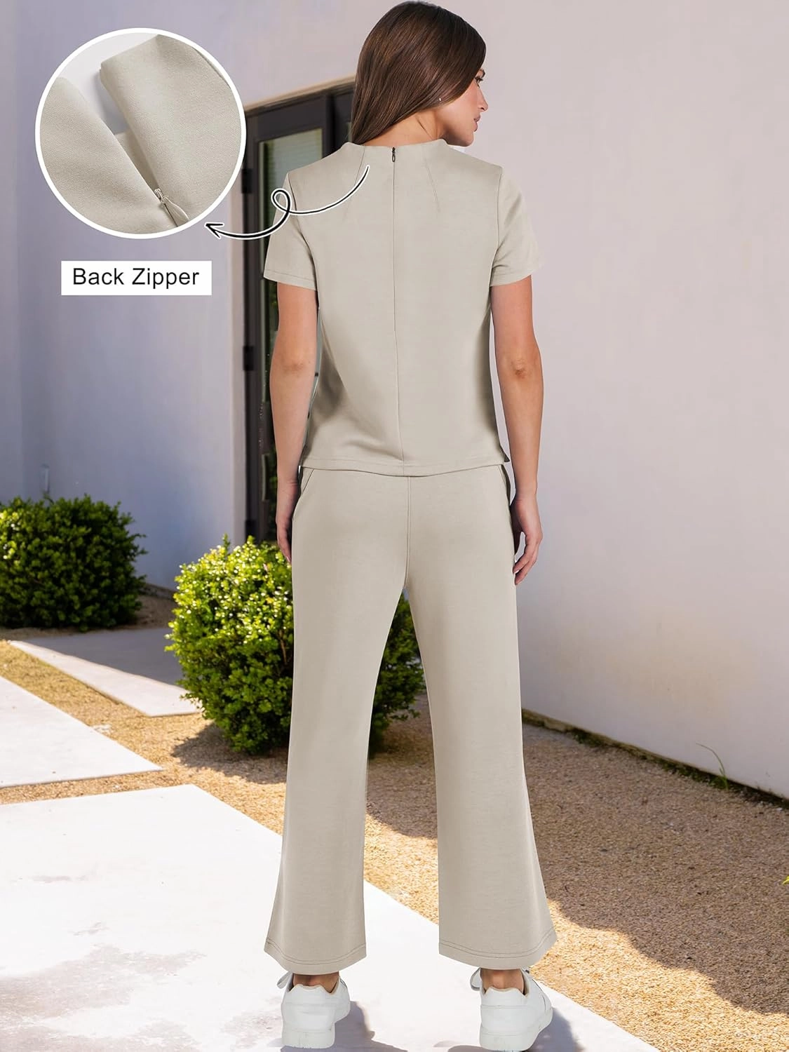 ANRABESS Women's 2 Piece Outfits Lounge Sets 2025 Summer Sweatsuits Short Sleeve Wide Leg Pants Sweat Set Tracksuits Clothes