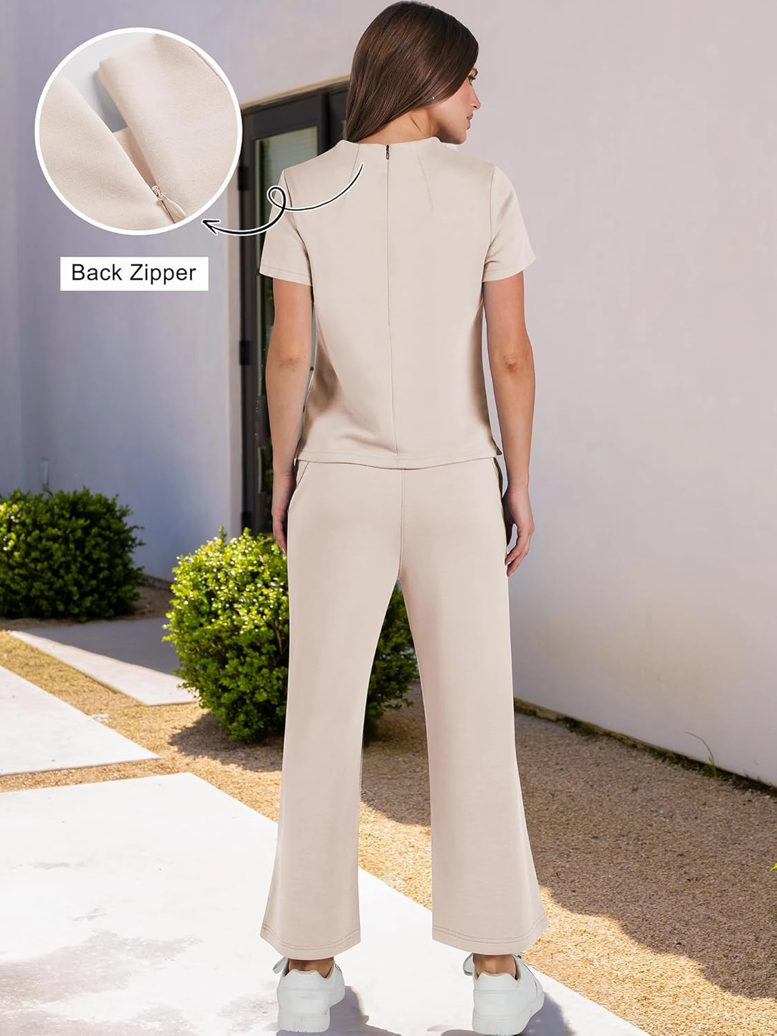 ANRABESS Women's 2 Piece Outfits Lounge Sets 2025 Summer Sweatsuits Short Sleeve Wide Leg Pants Sweat Set Tracksuits Clothes