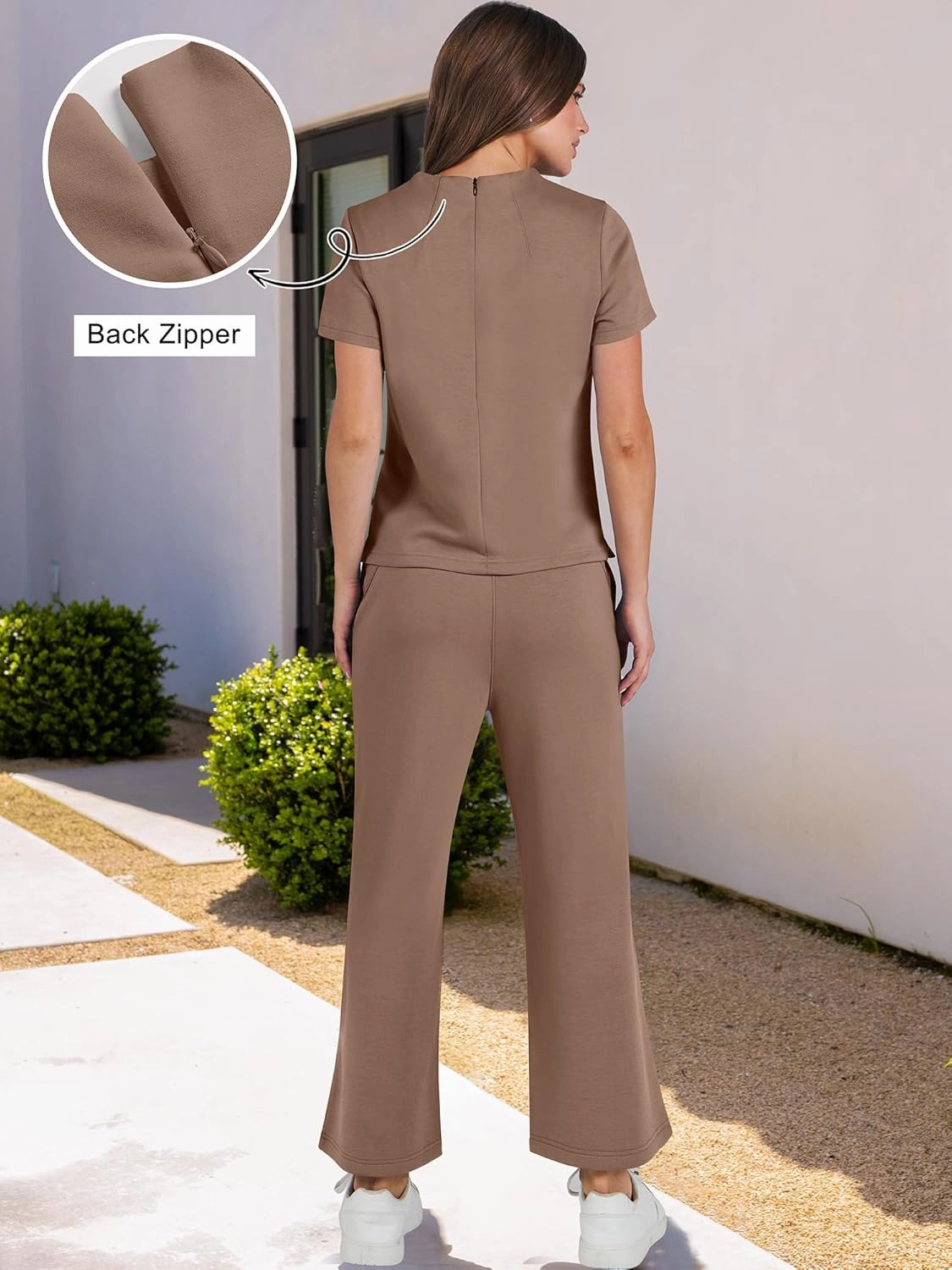 ANRABESS Women's 2 Piece Outfits Lounge Sets 2025 Summer Sweatsuits Short Sleeve Wide Leg Pants Sweat Set Tracksuits Clothes