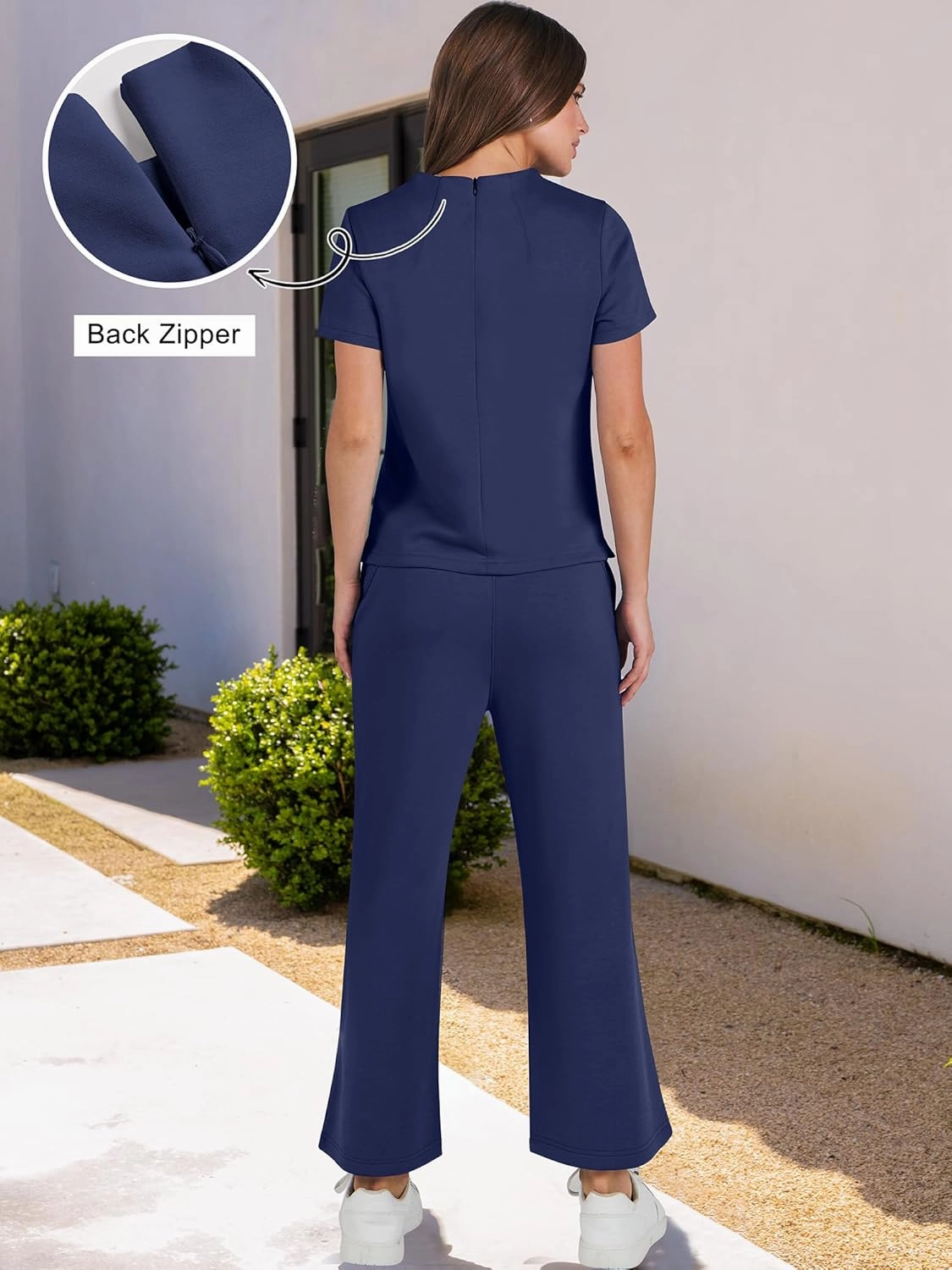 ANRABESS Women's 2 Piece Outfits Lounge Sets 2025 Summer Sweatsuits Short Sleeve Wide Leg Pants Sweat Set Tracksuits Clothes