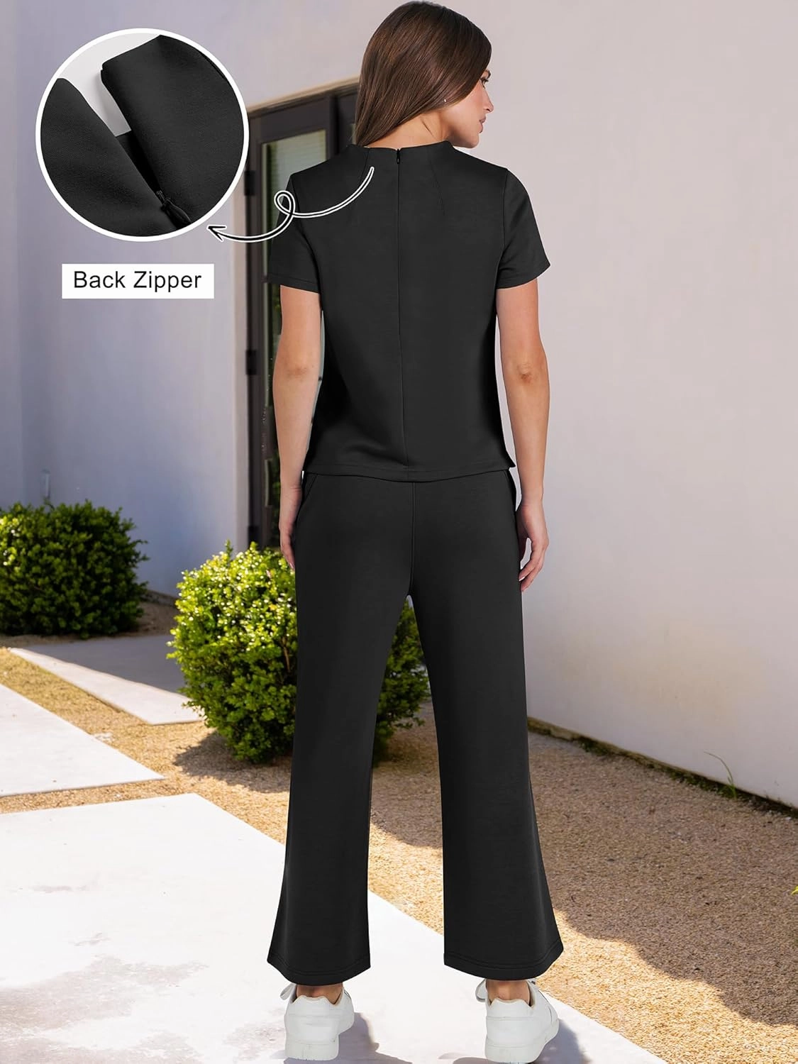 ANRABESS Women's 2 Piece Outfits Lounge Sets 2025 Summer Sweatsuits Short Sleeve Wide Leg Pants Sweat Set Tracksuits Clothes