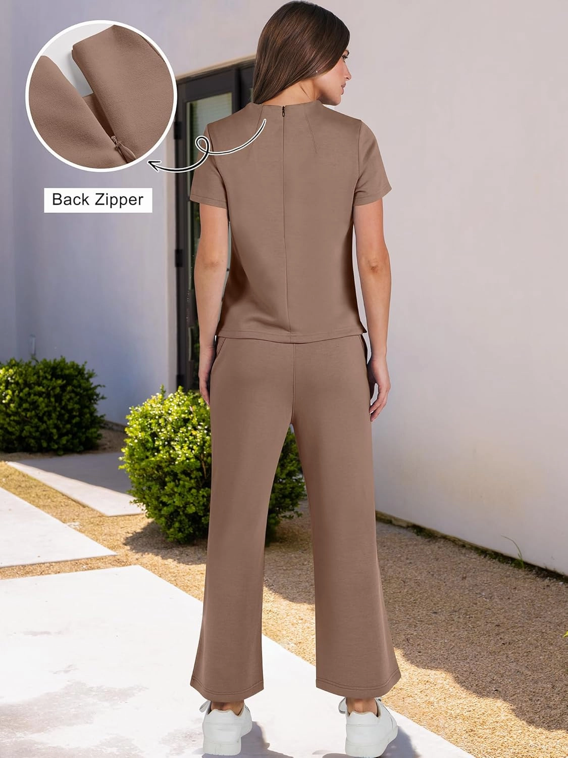 ANRABESS Women's 2 Piece Outfits Lounge Sets 2025 Summer Sweatsuits Short Sleeve Wide Leg Pants Sweat Set Tracksuits Clothes