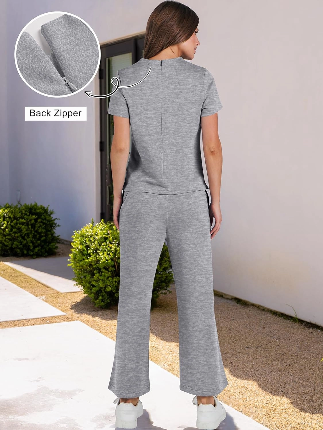 ANRABESS Women's 2 Piece Outfits Lounge Sets 2025 Summer Sweatsuits Short Sleeve Wide Leg Pants Sweat Set Tracksuits Clothes