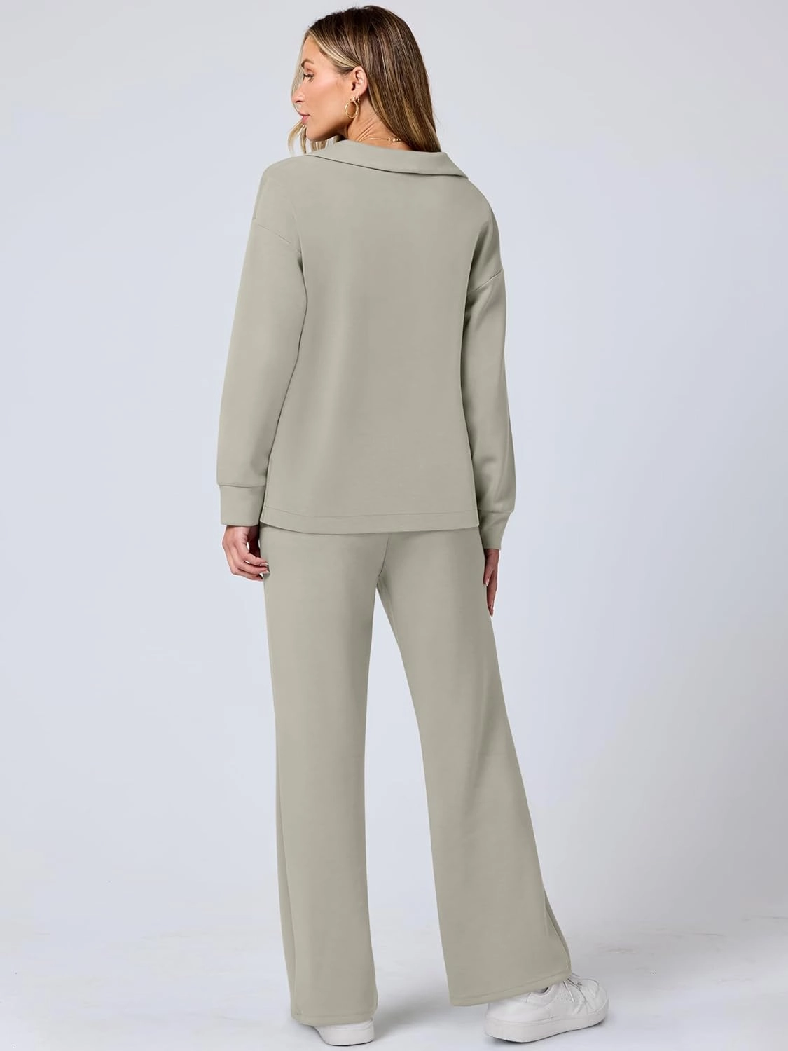 ANRABESS Women's 2 Piece Outfits Lounge Sets Casual Long Sleeve Sweatsuits Polo Top Wide Leg Pants Spring Sweat Matching Sets