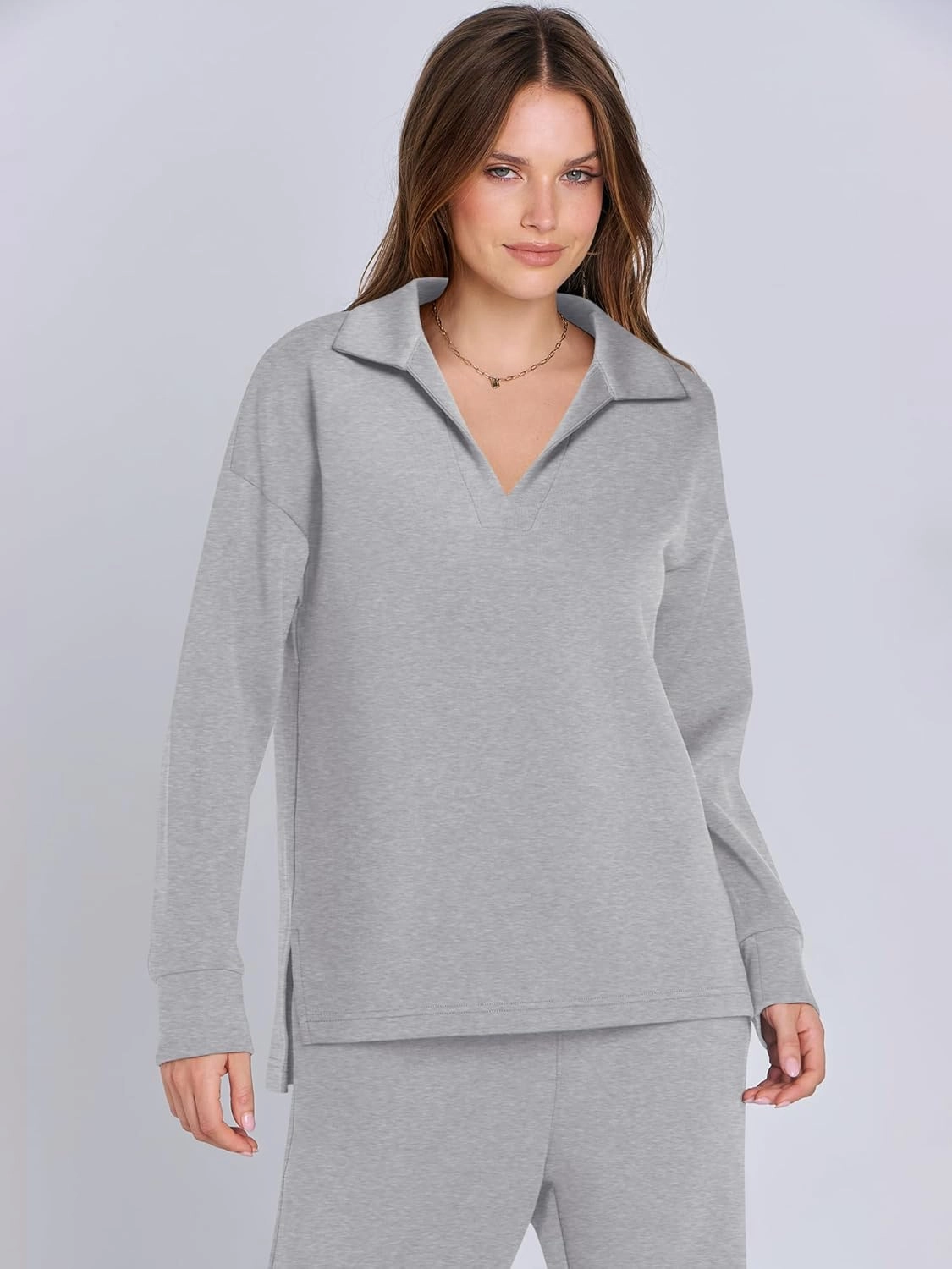 ANRABESS Women's 2 Piece Outfits Lounge Sets Casual Long Sleeve Sweatsuits Polo Top Wide Leg Pants Spring Sweat Matching Sets