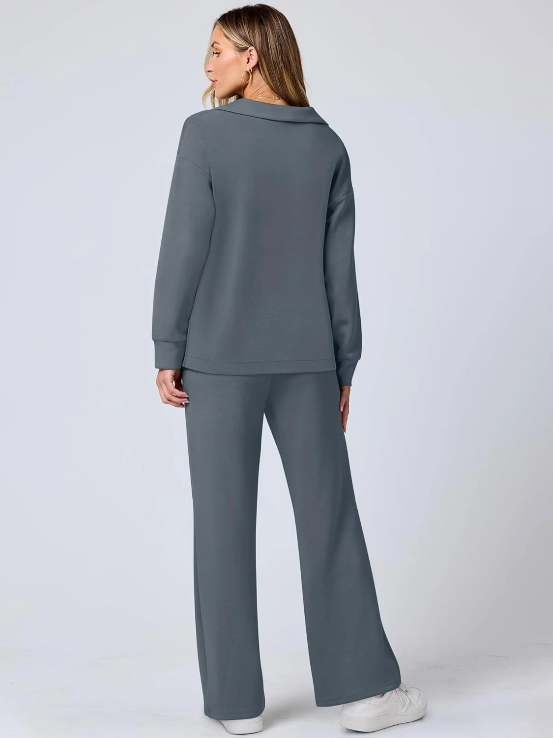 ANRABESS Women's 2 Piece Outfits Lounge Sets Casual Long Sleeve Sweatsuits Polo Top Wide Leg Pants Spring Sweat Matching Sets