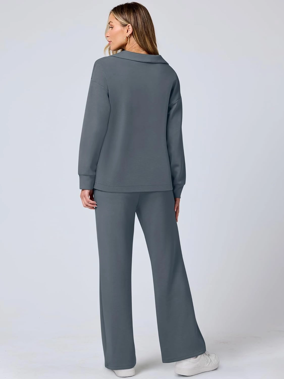 ANRABESS Women's 2 Piece Outfits Lounge Sets Casual Long Sleeve Sweatsuits Polo Top Wide Leg Pants Spring Sweat Matching Sets