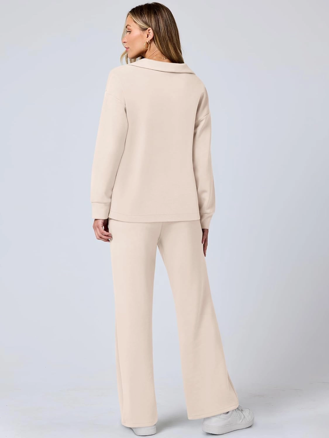 ANRABESS Women's 2 Piece Outfits Lounge Sets Casual Long Sleeve Sweatsuits Polo Top Wide Leg Pants Spring Sweat Matching Sets