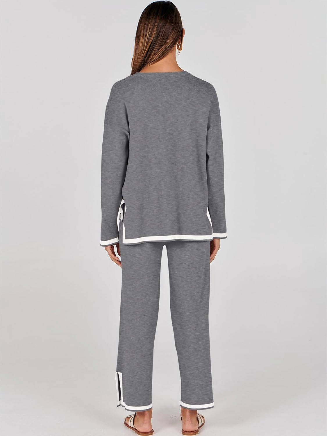 ANRABESS Women's Two Piece Outfits Knit Pullover Sweater Tops & Wide leg Pants Lounge Matching Sweatsuit Tracksuits Sets