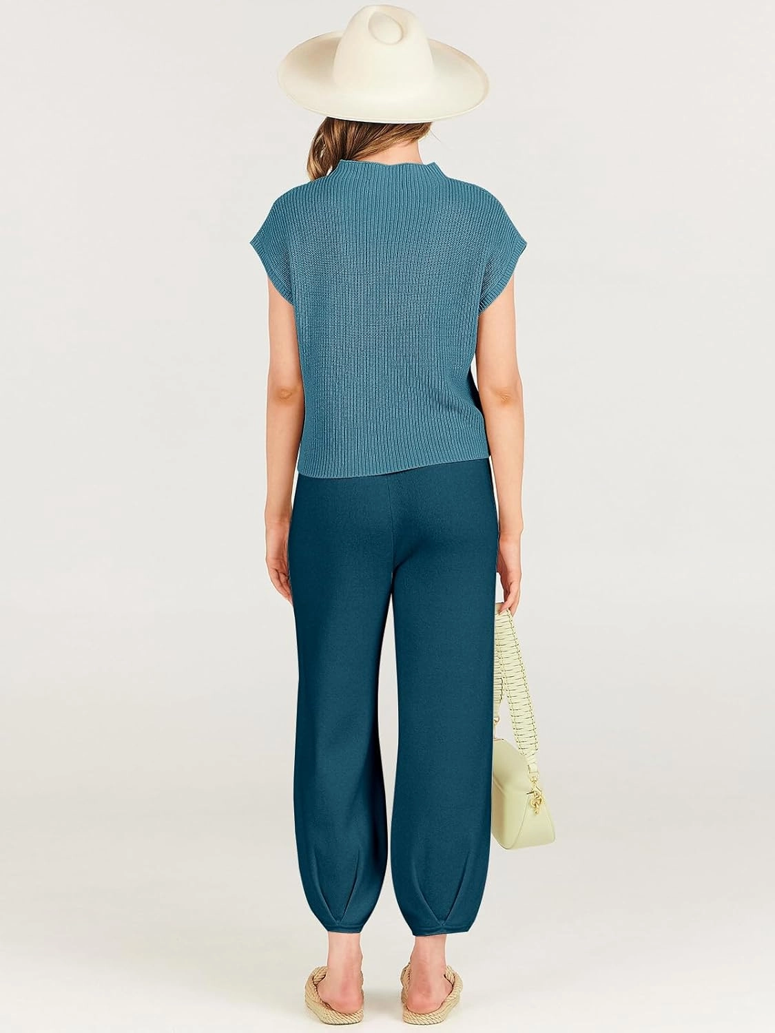 ANRABESS Women's Two Piece Outfits Knit Sweater Vest Crop Top Pants Lounge Matching Tracksuit Sweatsuit Travel Clothes Sets