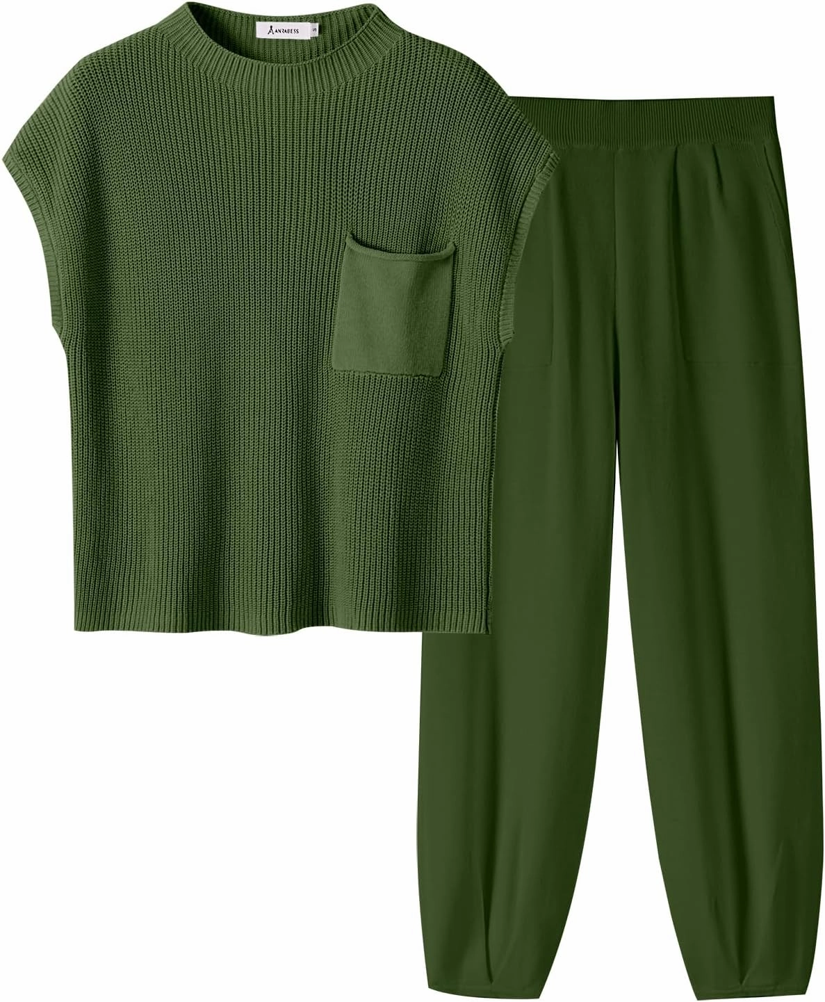 ANRABESS Women's Two Piece Outfits Knit Sweater Vest Crop Top Pants Lounge Matching Tracksuit Sweatsuit Travel Clothes Sets
