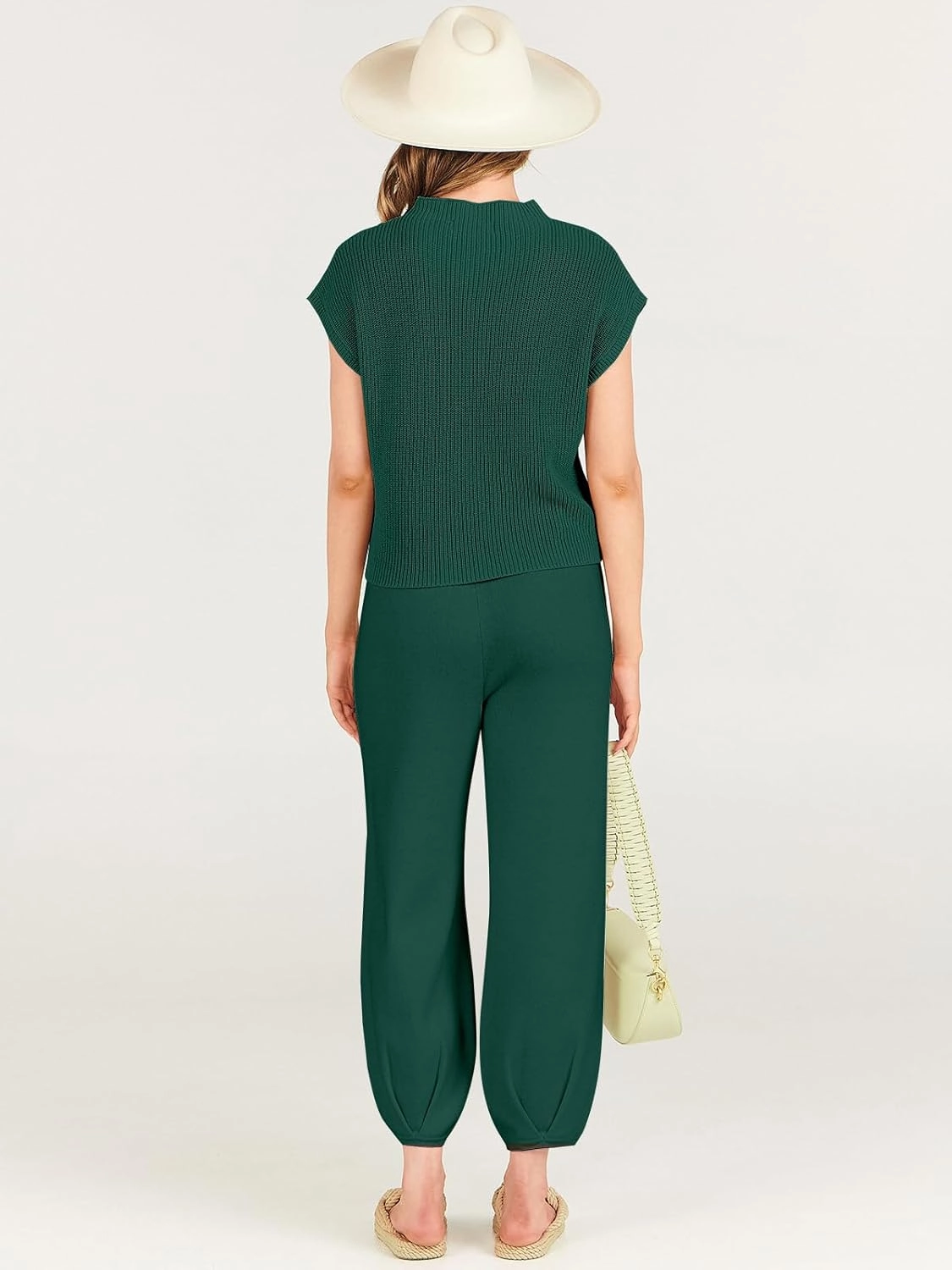 ANRABESS Women's Two Piece Outfits Knit Sweater Vest Crop Top Pants Lounge Matching Tracksuit Sweatsuit Travel Clothes Sets