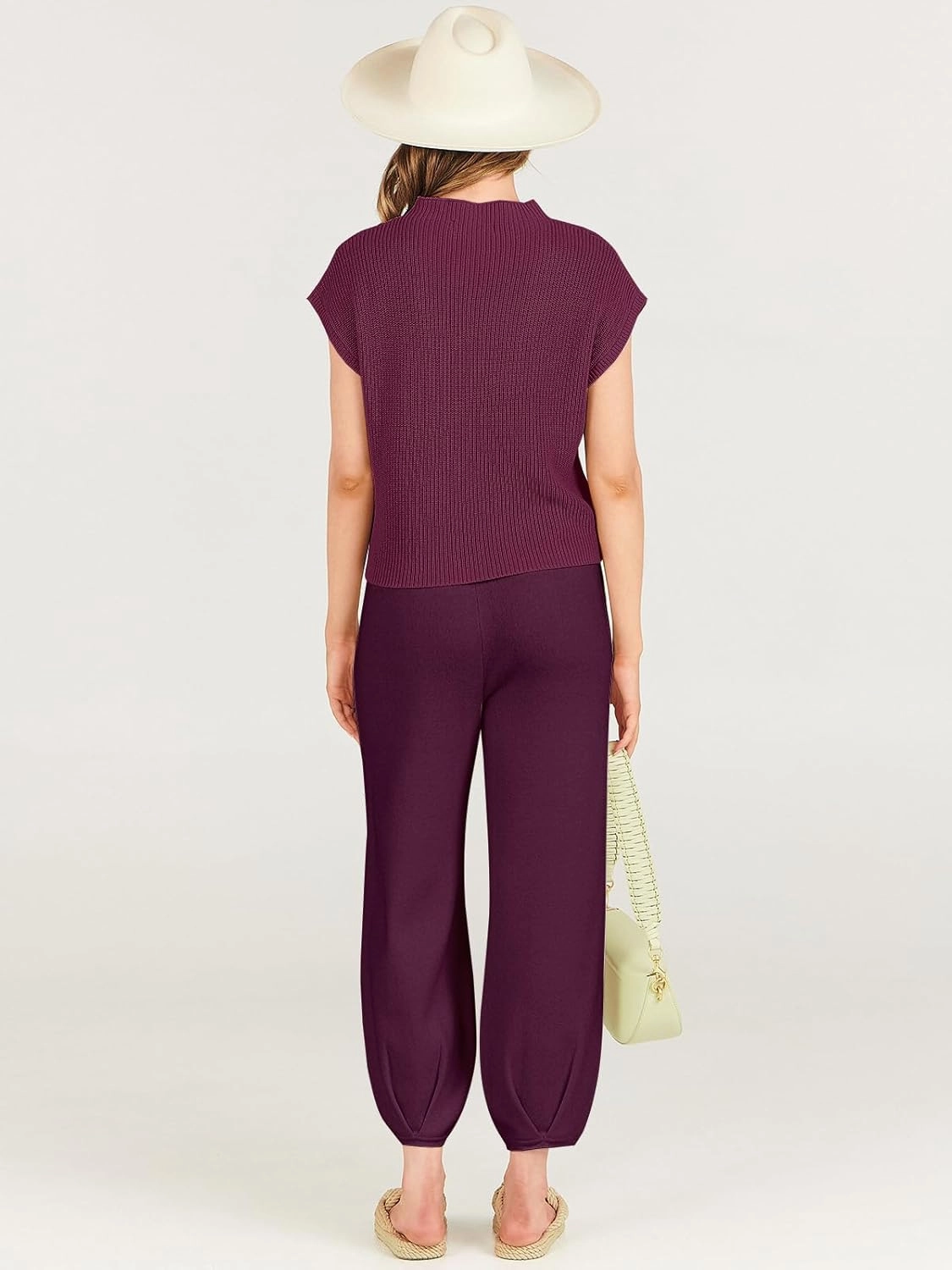 ANRABESS Women's Two Piece Outfits Knit Sweater Vest Crop Top Pants Lounge Matching Tracksuit Sweatsuit Travel Clothes Sets