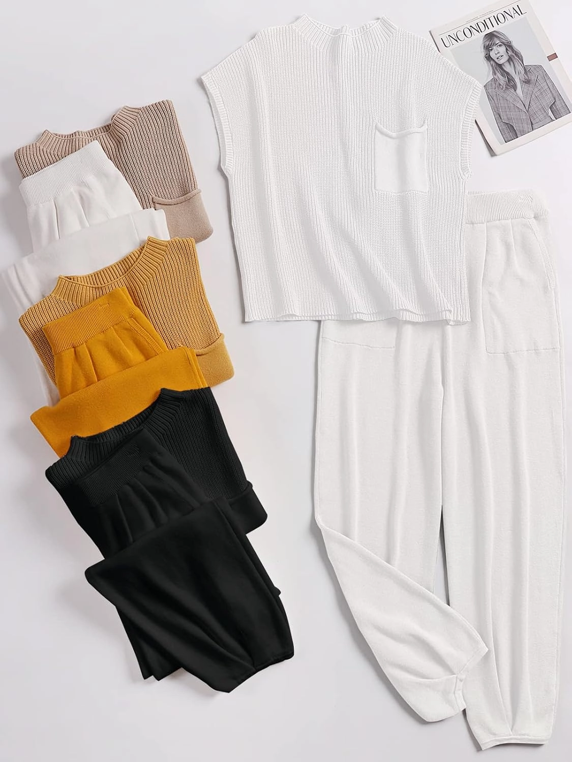 ANRABESS Women's Two Piece Outfits Knit Sweater Vest Crop Top Pants Lounge Matching Tracksuit Sweatsuit Travel Clothes Sets