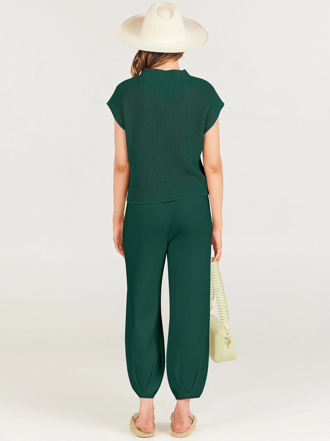 ANRABESS Women's Two Piece Outfits Knit Sweater Vest Crop Top Pants Lounge Matching Tracksuit Sweatsuit Travel Clothes Sets