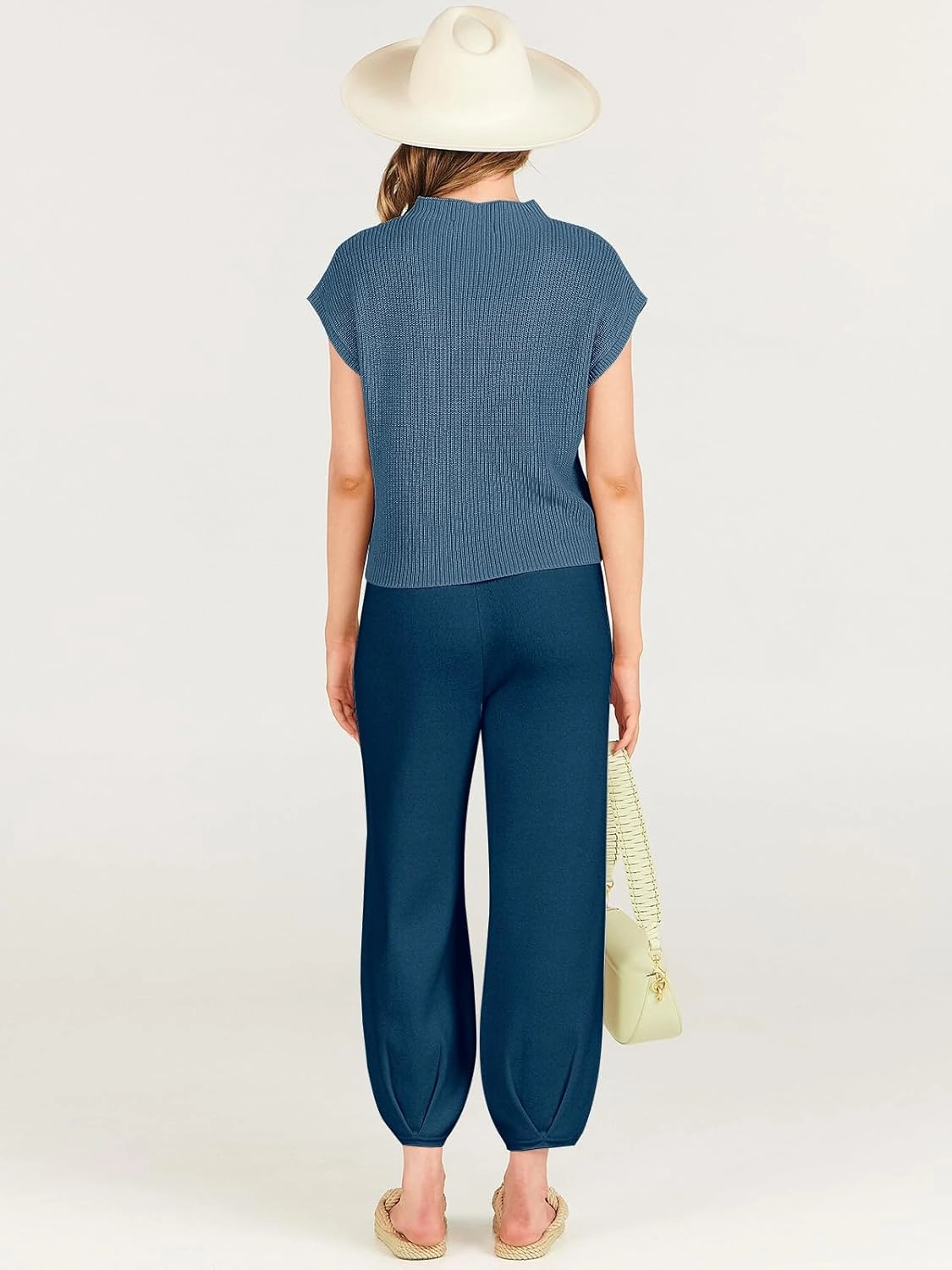 ANRABESS Women's Two Piece Outfits Knit Sweater Vest Crop Top Pants Lounge Matching Tracksuit Sweatsuit Travel Clothes Sets