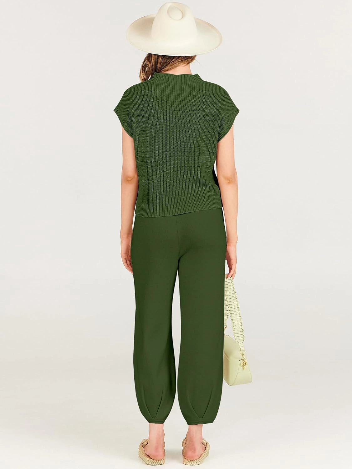 ANRABESS Women's Two Piece Outfits Knit Sweater Vest Crop Top Pants Lounge Matching Tracksuit Sweatsuit Travel Clothes Sets