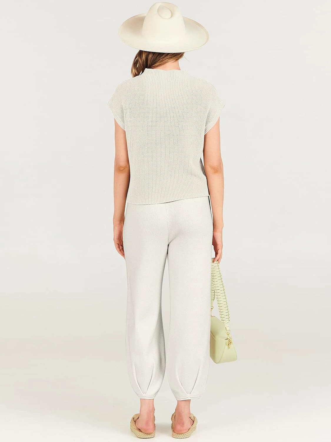 ANRABESS Women's Two Piece Outfits Knit Sweater Vest Crop Top Pants Lounge Matching Tracksuit Sweatsuit Travel Clothes Sets