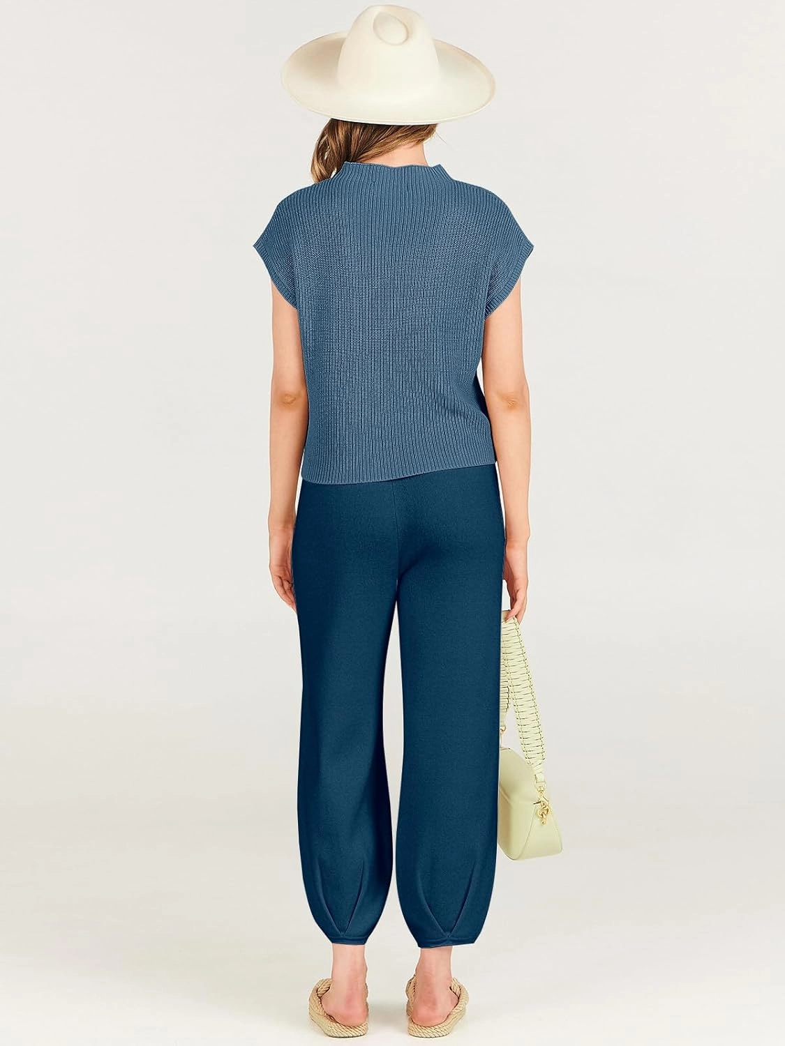 ANRABESS Women's Two Piece Outfits Knit Sweater Vest Crop Top Pants Lounge Matching Tracksuit Sweatsuit Travel Clothes Sets
