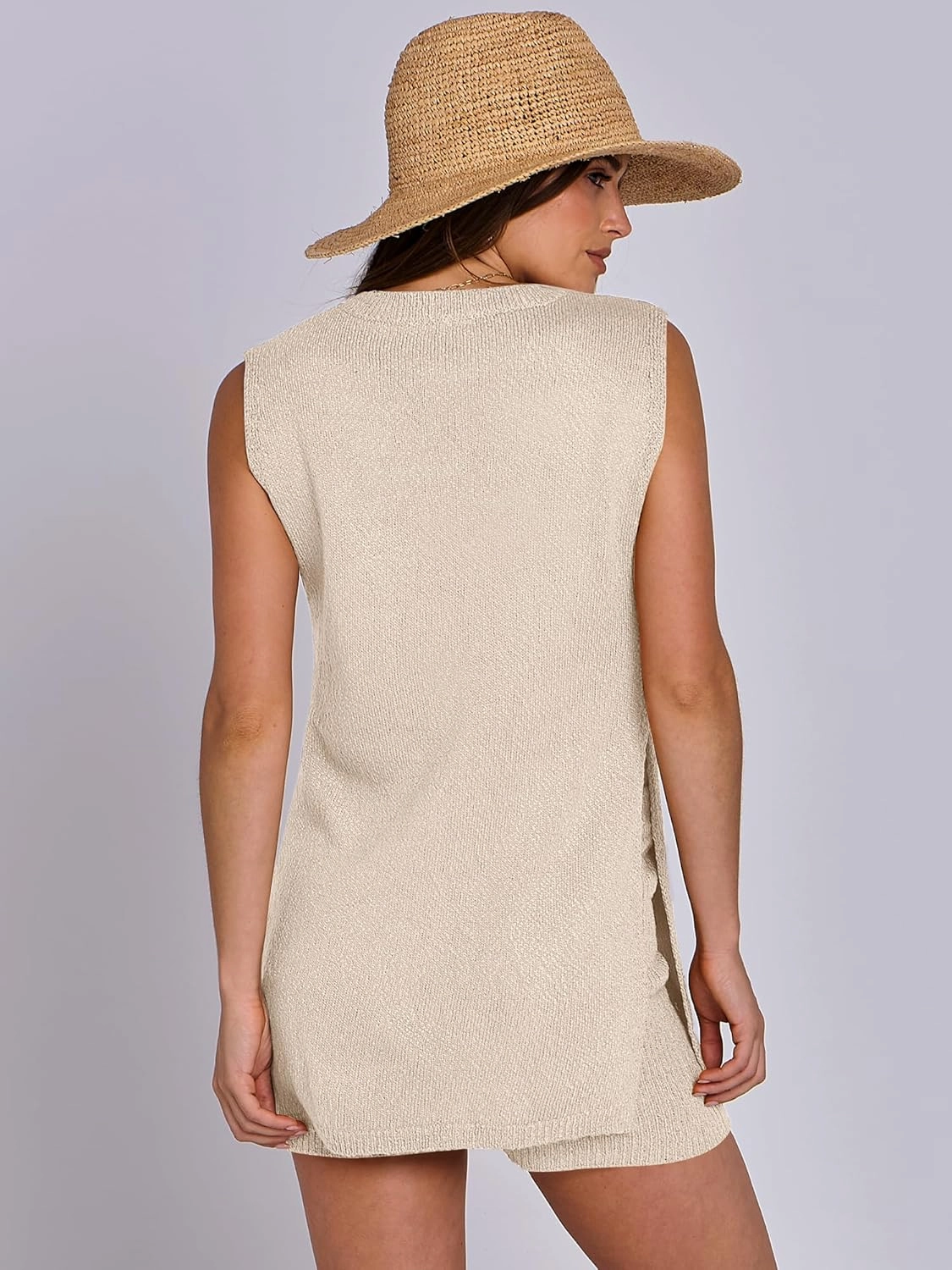 ANRABESS Women Summer 2 Piece Outfits Sleeveless Knit Sweater Top & Shorts Soft Lounge Sets Travel Beach 2025 Spring Clothes
