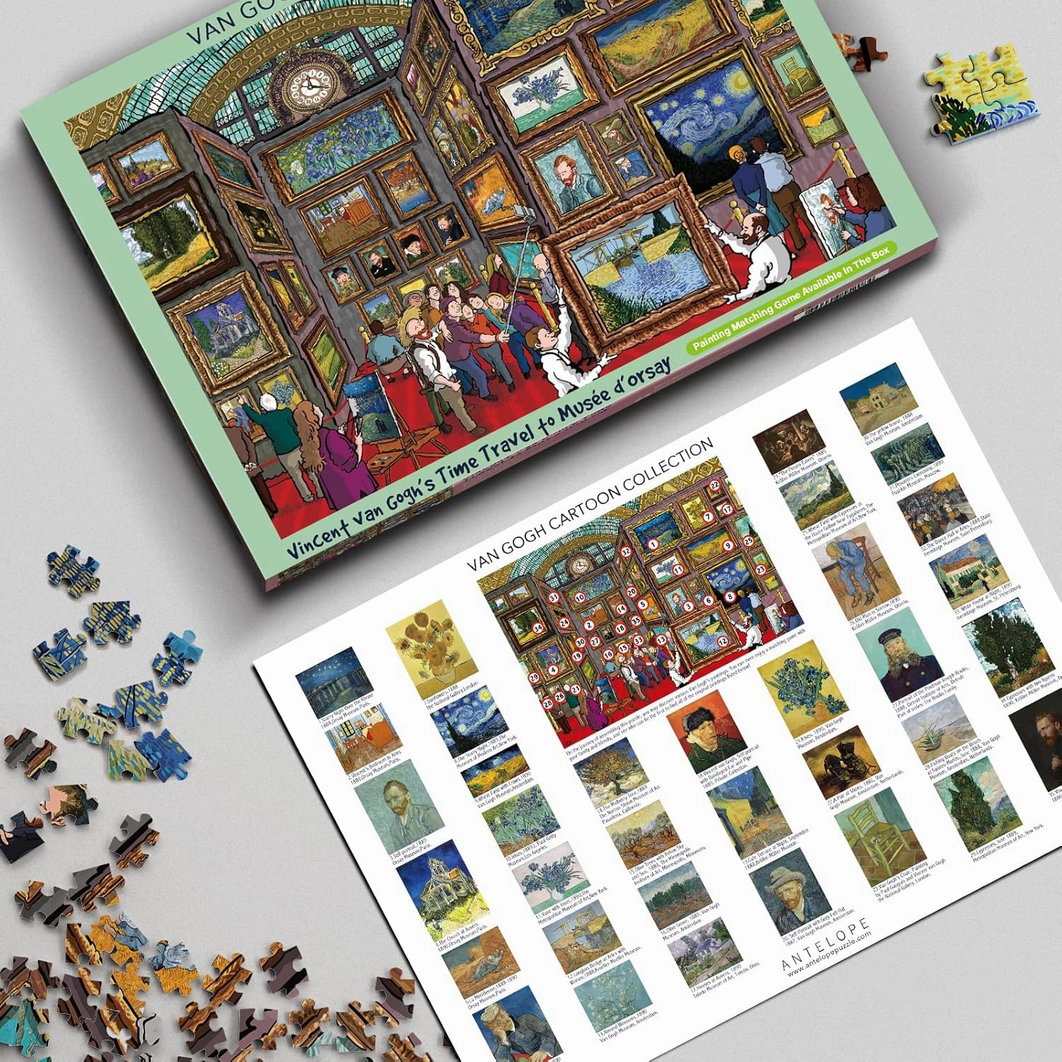 Antelope 2 in 1 1000 Piece Puzzle Bundle-Van Gogh's Time Travel to Muse Da Orsay-1000 Piece Jigsaw Puzzle Bundle with Drive-in Movie-1000 Piece Jigsaw Puzzle,Time Travel to Orsay   Drive-in Movie