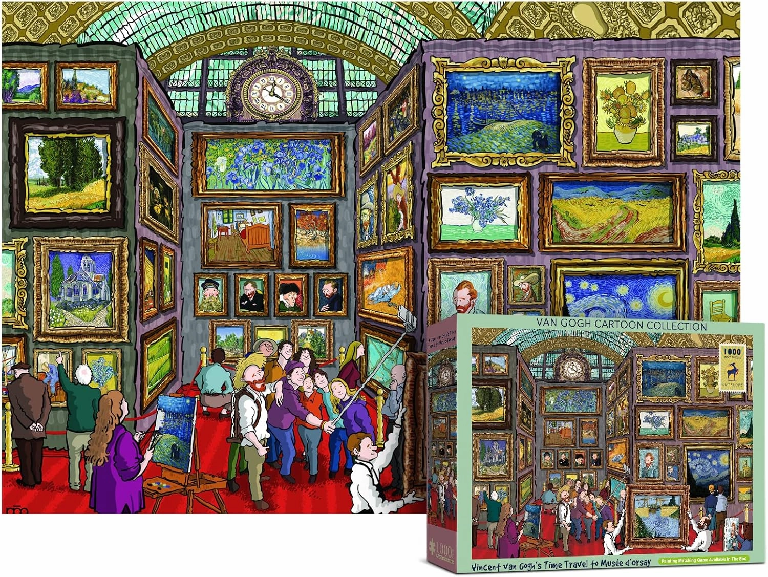 Antelope 2 in 1 1000 Piece Puzzle Bundle-Van Gogh's Time Travel to Muse Da Orsay-1000 Piece Jigsaw Puzzle Bundle with Drive-in Movie-1000 Piece Jigsaw Puzzle,Time Travel to Orsay   Drive-in Movie
