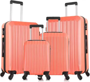 Apelila 4 Piece Hardshell Luggage Sets,Travel Suitcase,Carry On Luggage with Spinner Wheels Free Cover&Hanger Inside4PC (Orange)