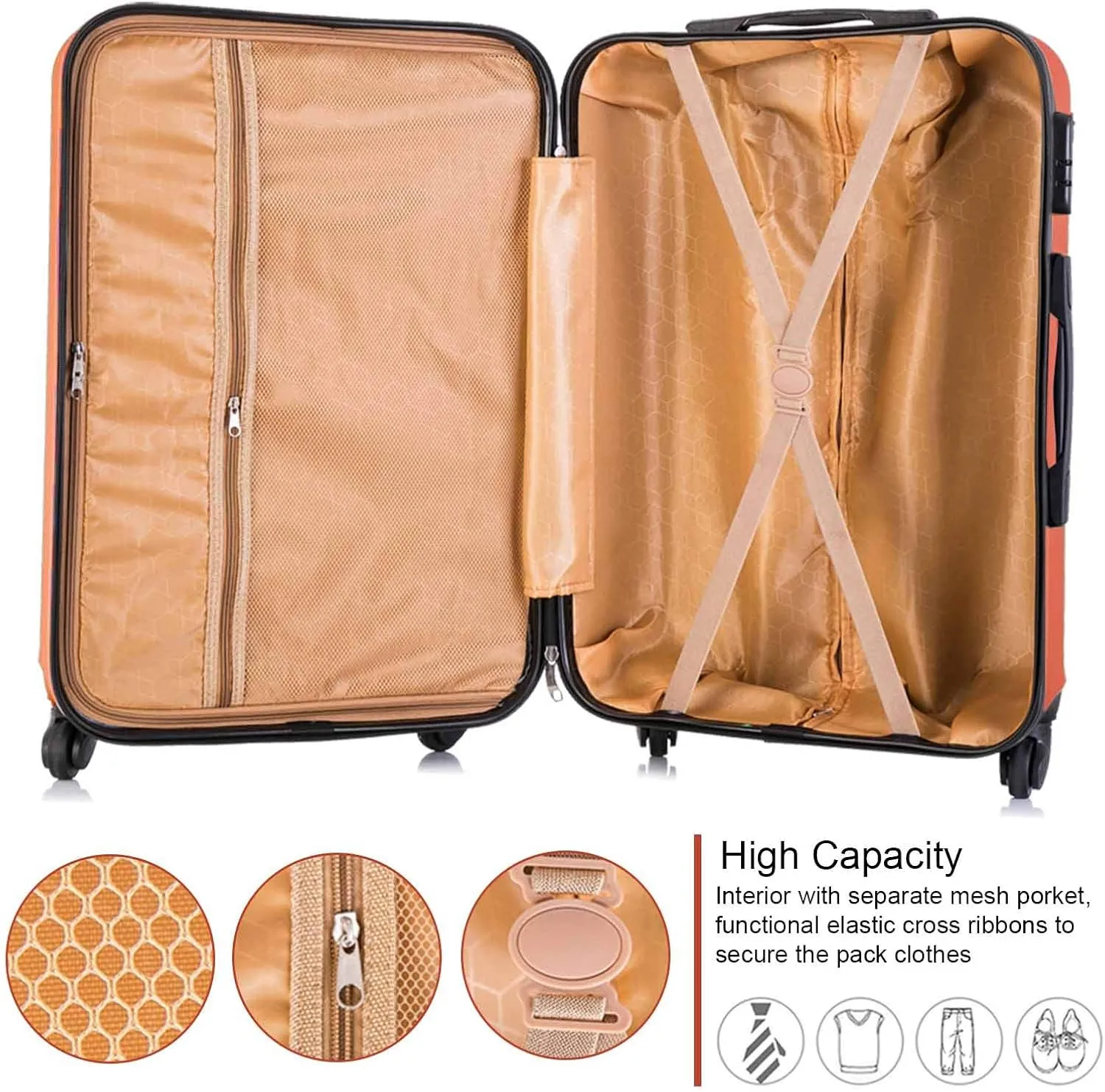 Apelila 4 Piece Hardshell Luggage Sets,Travel Suitcase,Carry On Luggage with Spinner Wheels Free Cover&Hanger Inside4PC (Orange)